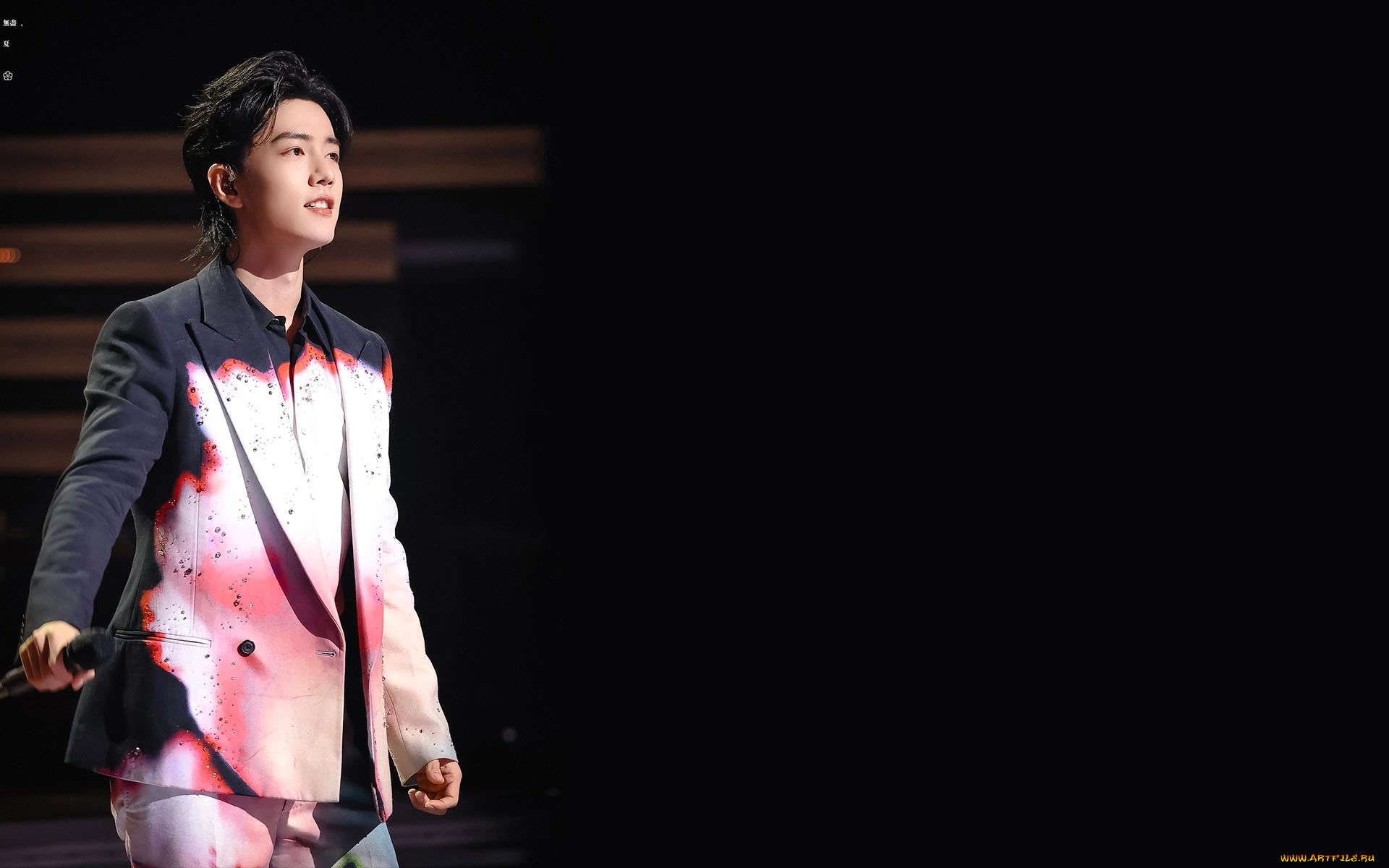 мужчины, xiao, zhan, актер, костюм, микрофон, сцена