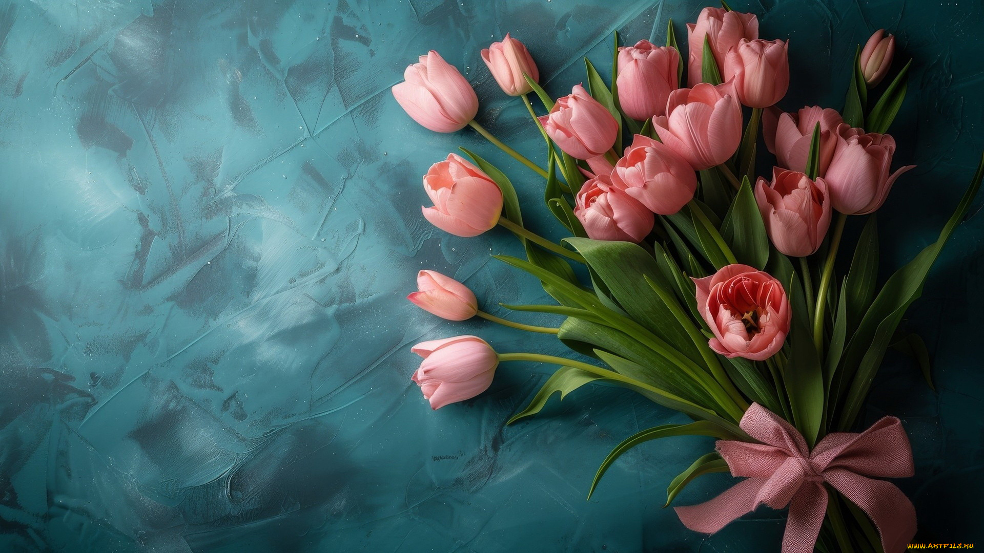 3д, графика, цветы, , flowers, розовые, тюльпаны, лента, бант