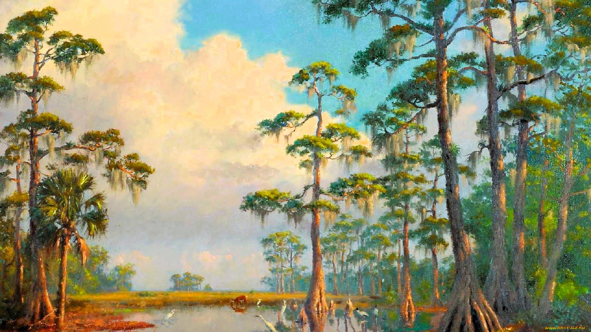 albert, ernest, backus, рисованное, лес, деревья, озеро, цалли