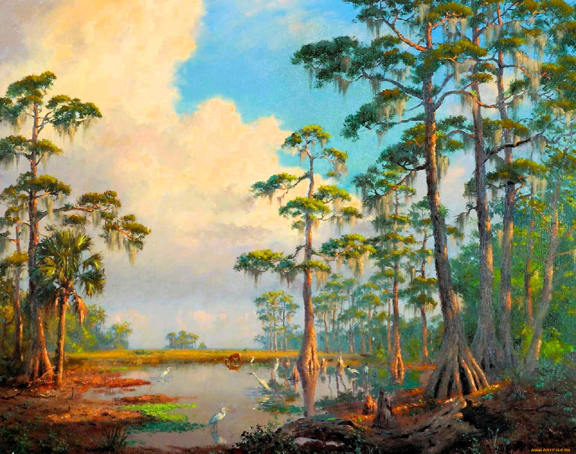 albert, ernest, backus, рисованное, лес, деревья, озеро, цалли