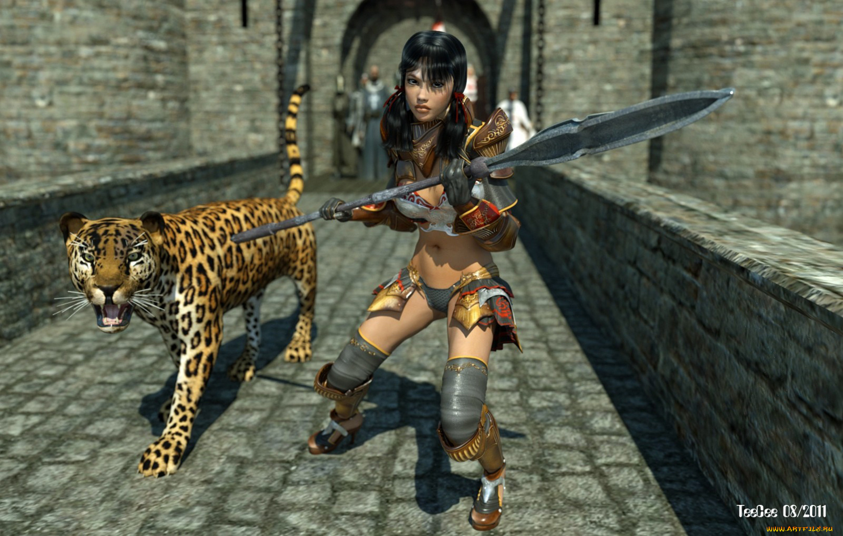 3д, графика, amazon, амазонки, девушка, леопард, оружия