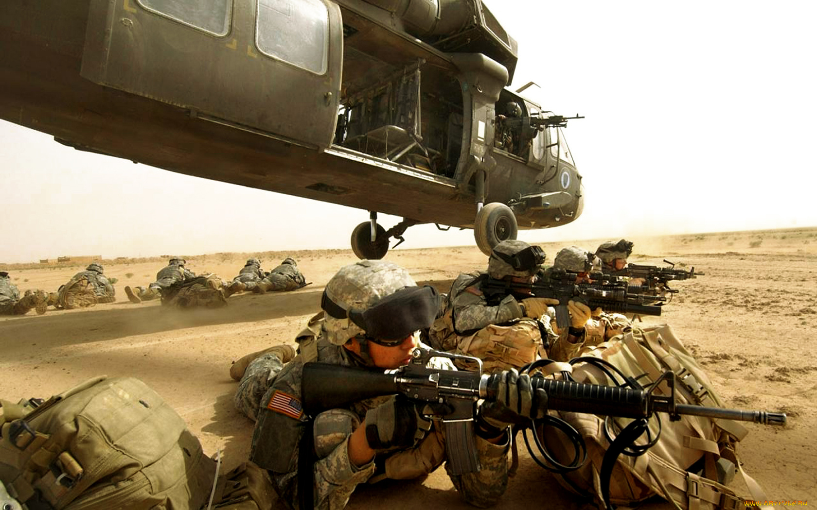 оружие, армия, спецназ, стрелки, пустыня, вертолет