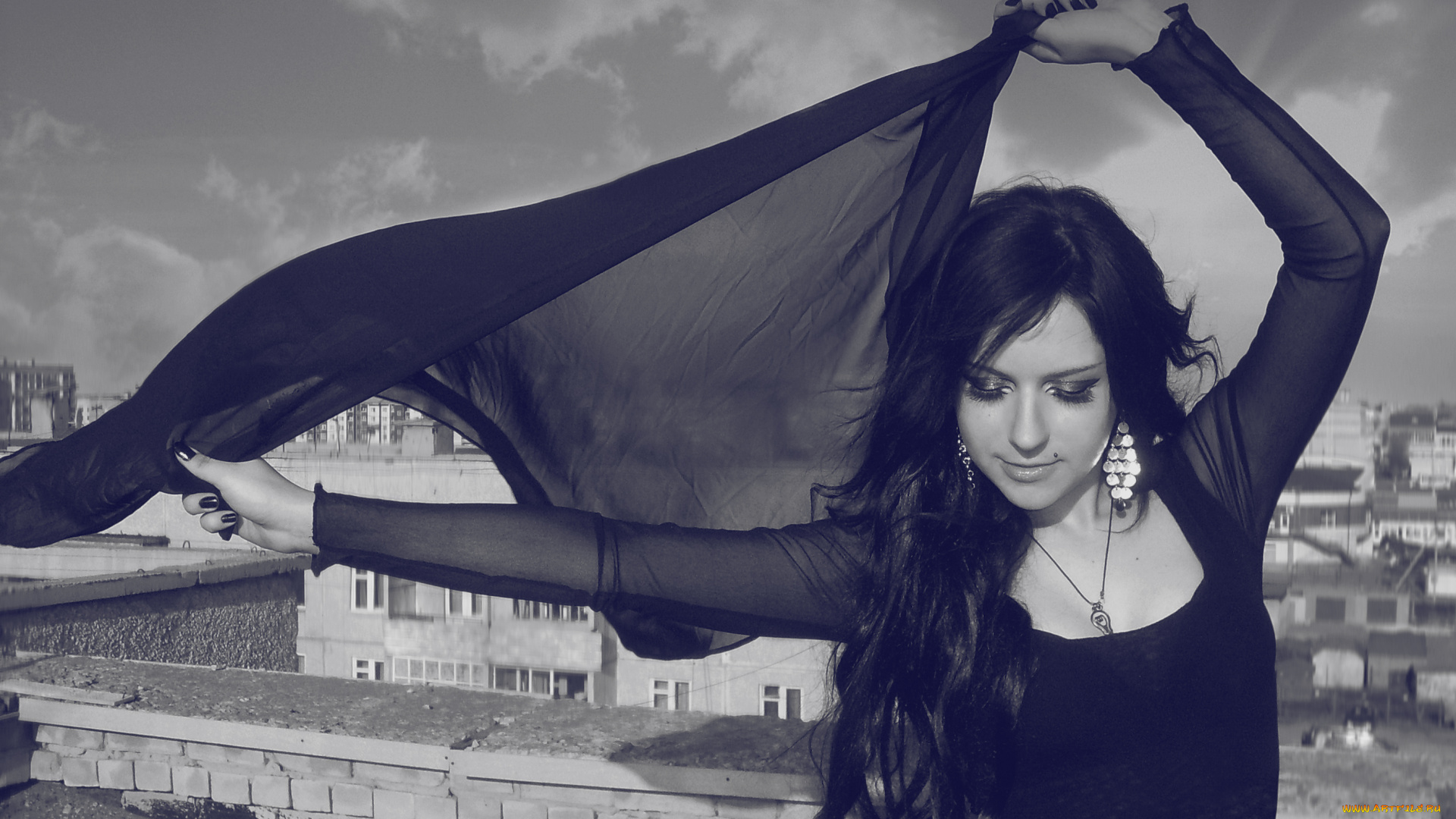 -Unsort, Брюнетки, Шатенки, amely, девушки, unsort, брюнетки, шатенки, крыша, ветер, брюнетка