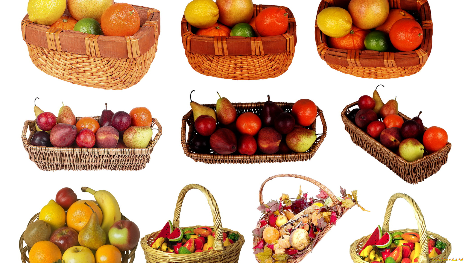 еда, фрукты, ягоды, сливы, груши, корзины