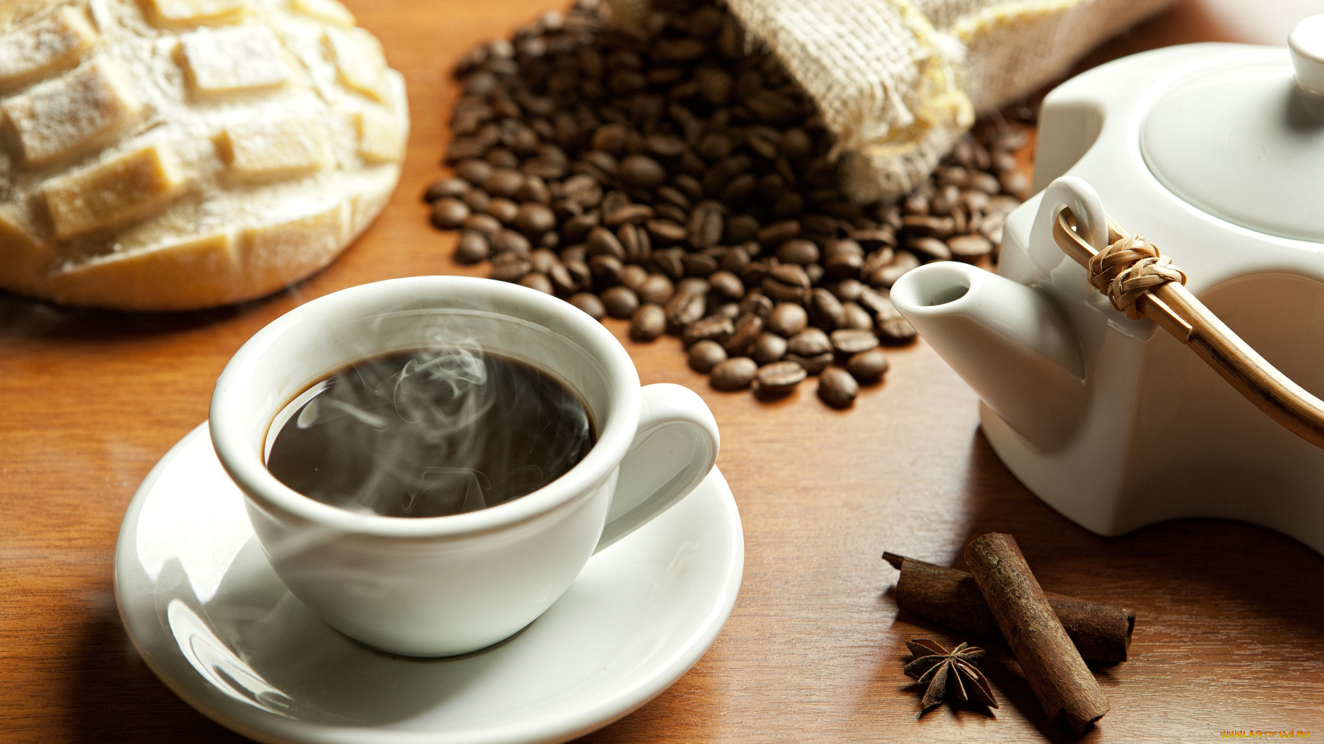 еда, кофе, кофейные, зёрна, чайник, печенье, корица, чашка, кардамон, зерна, напиток