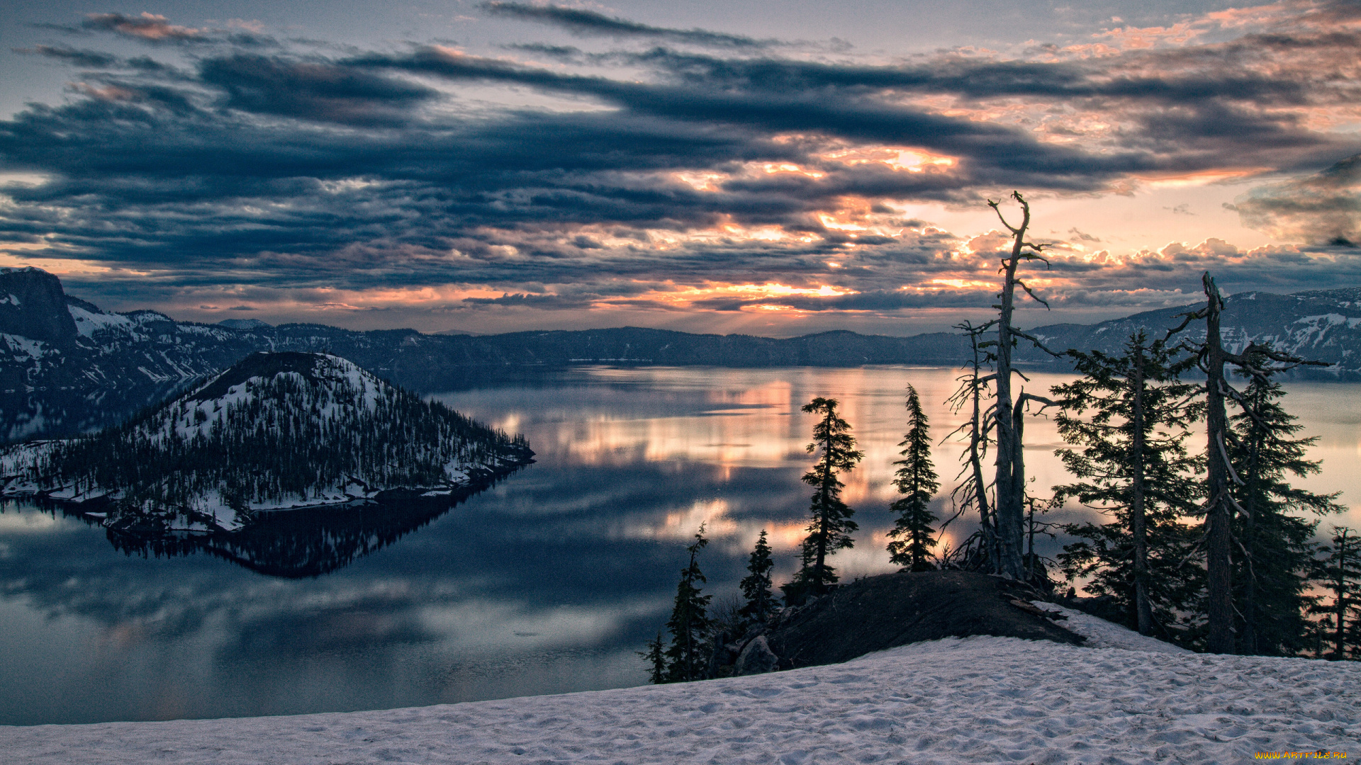природа, реки, озера, деревья, горы, снег, зима, озеро