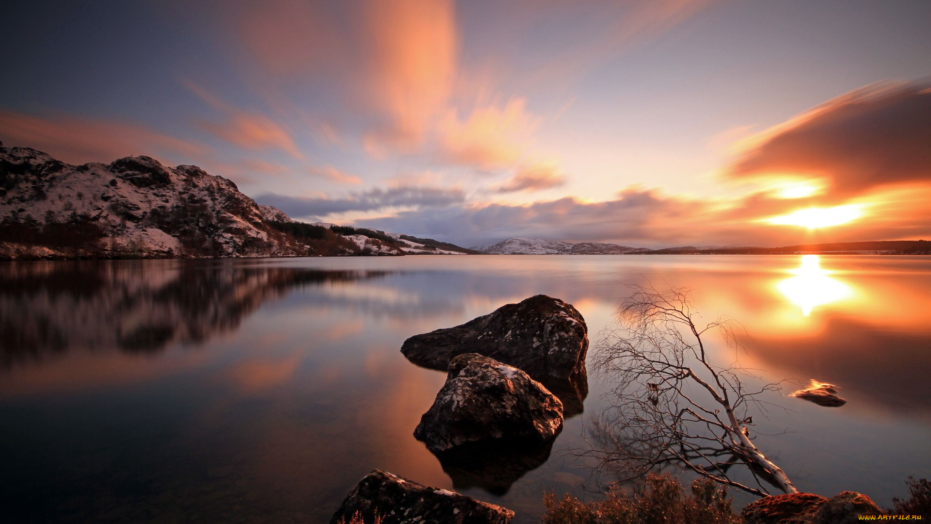 природа, восходы, закаты, горы, камни, закат, озеро