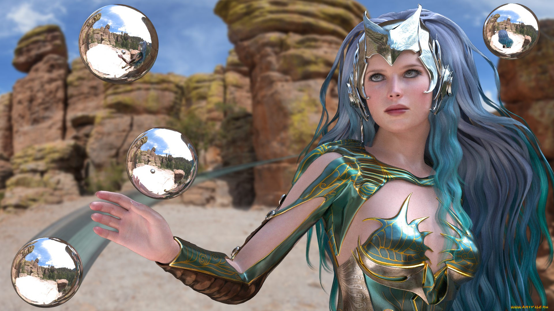 3д, графика, fantasy, фантазия, девушка, шары