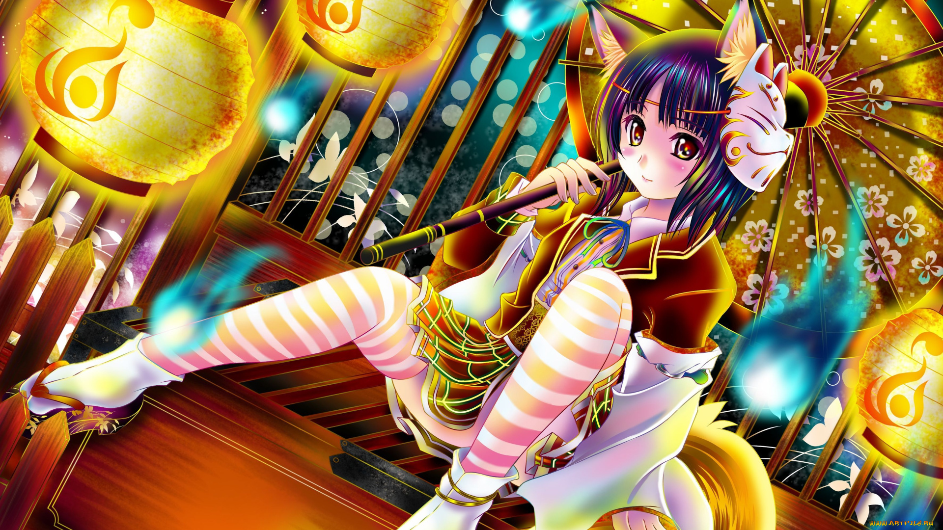 аниме, animals, зонтик