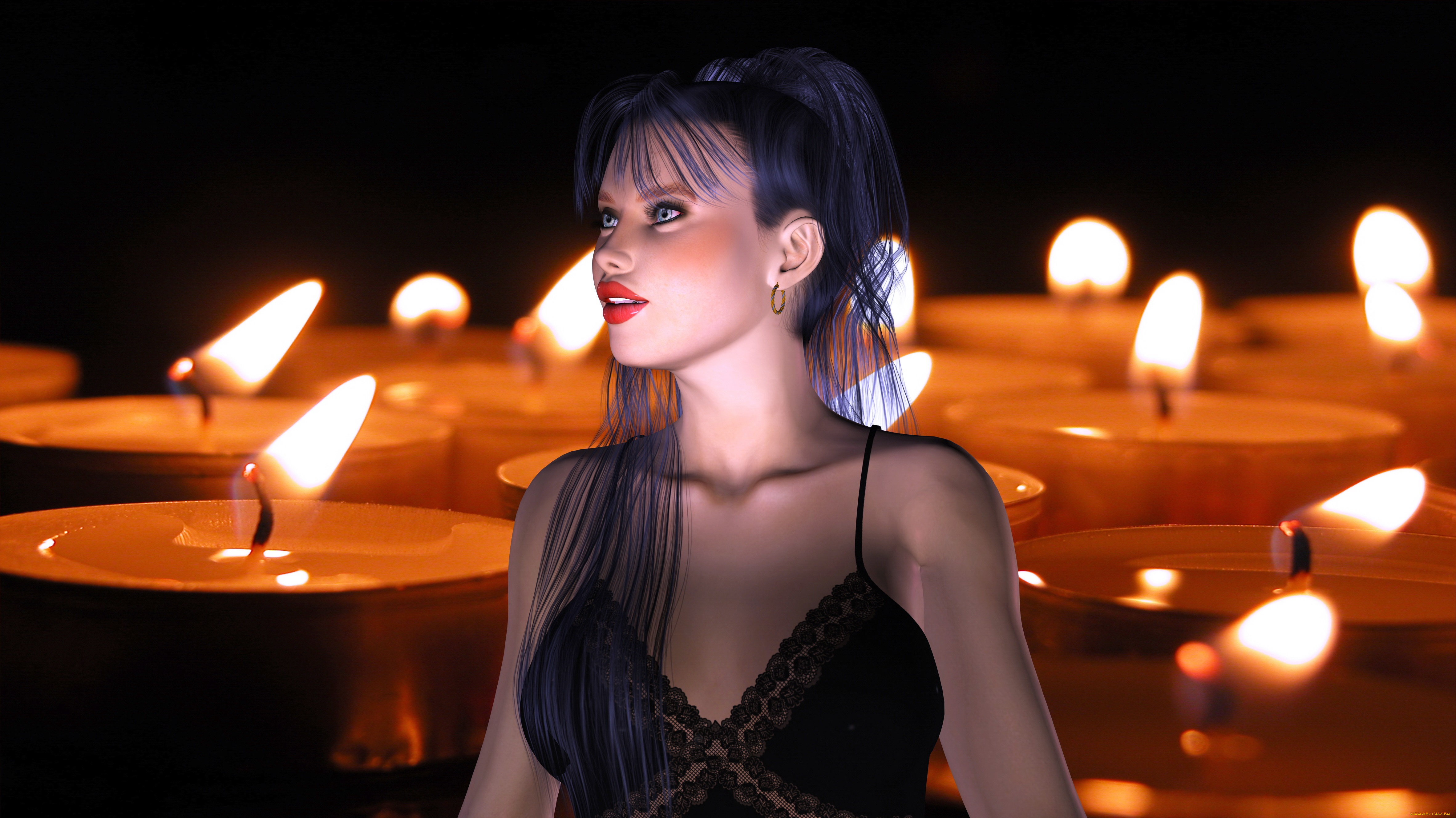 3д, графика, people, люди, девушка, свечи