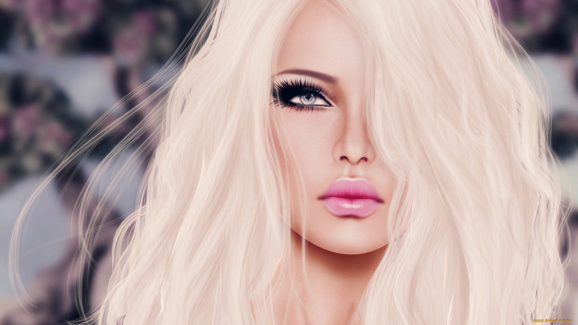 3д, графика, portraits, , портрет, фон, взгляд, губы, волосы, лицо