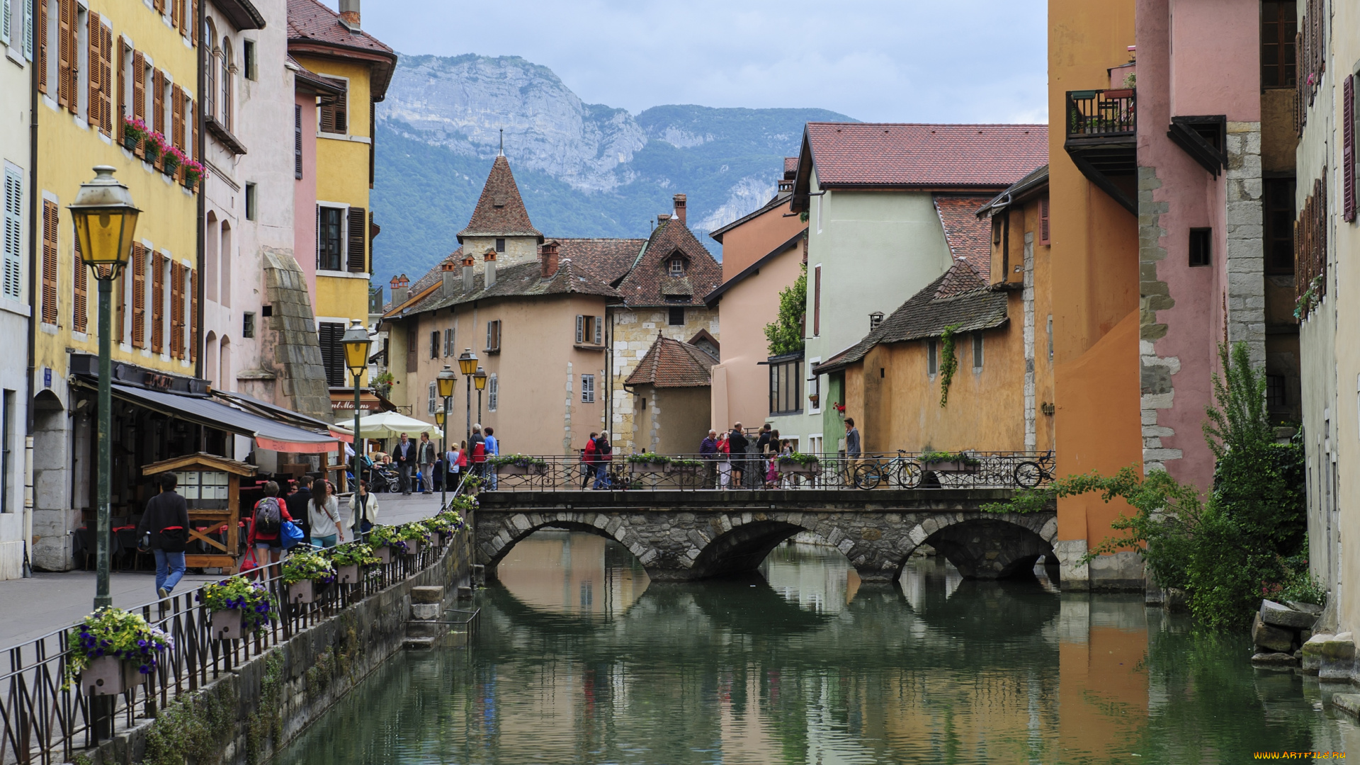 анси, , франция, города, -, мосты, дома, вода