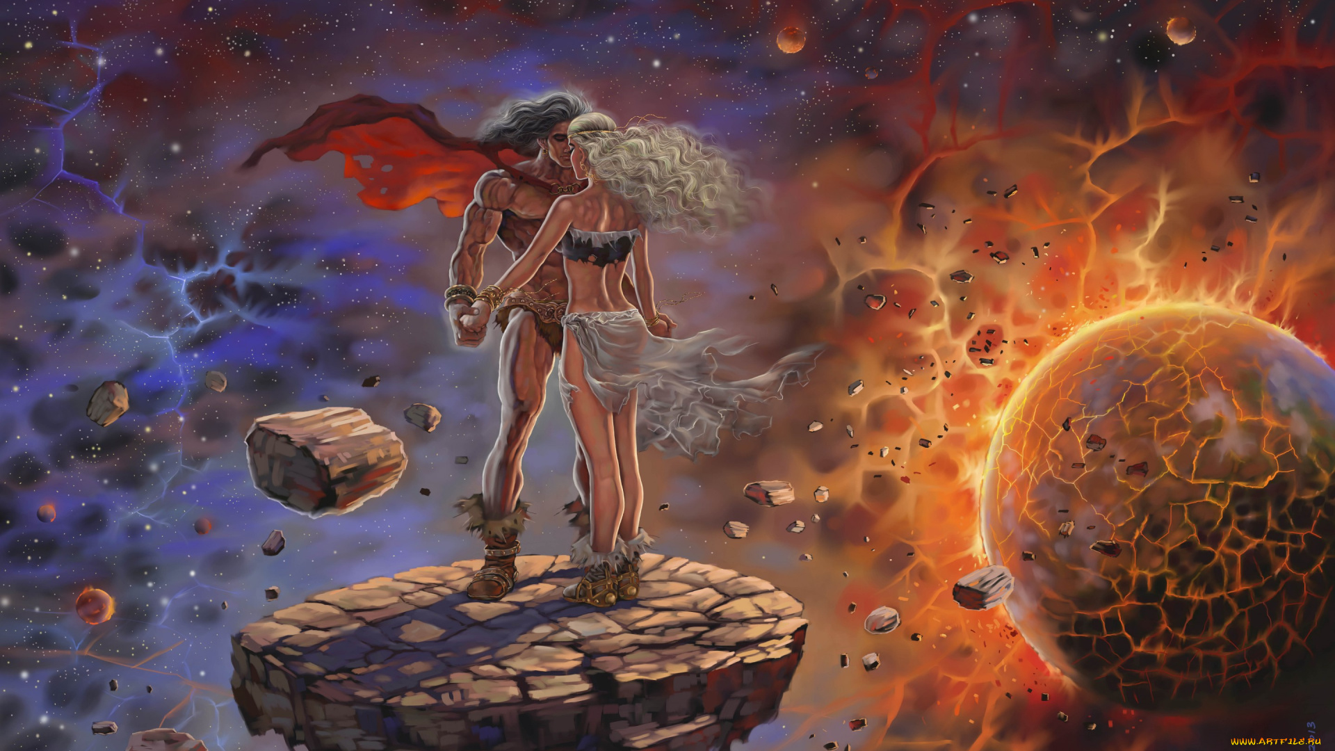 фэнтези, люди, космос, планета, осколки, любовь, пара, двое, парень, девушка