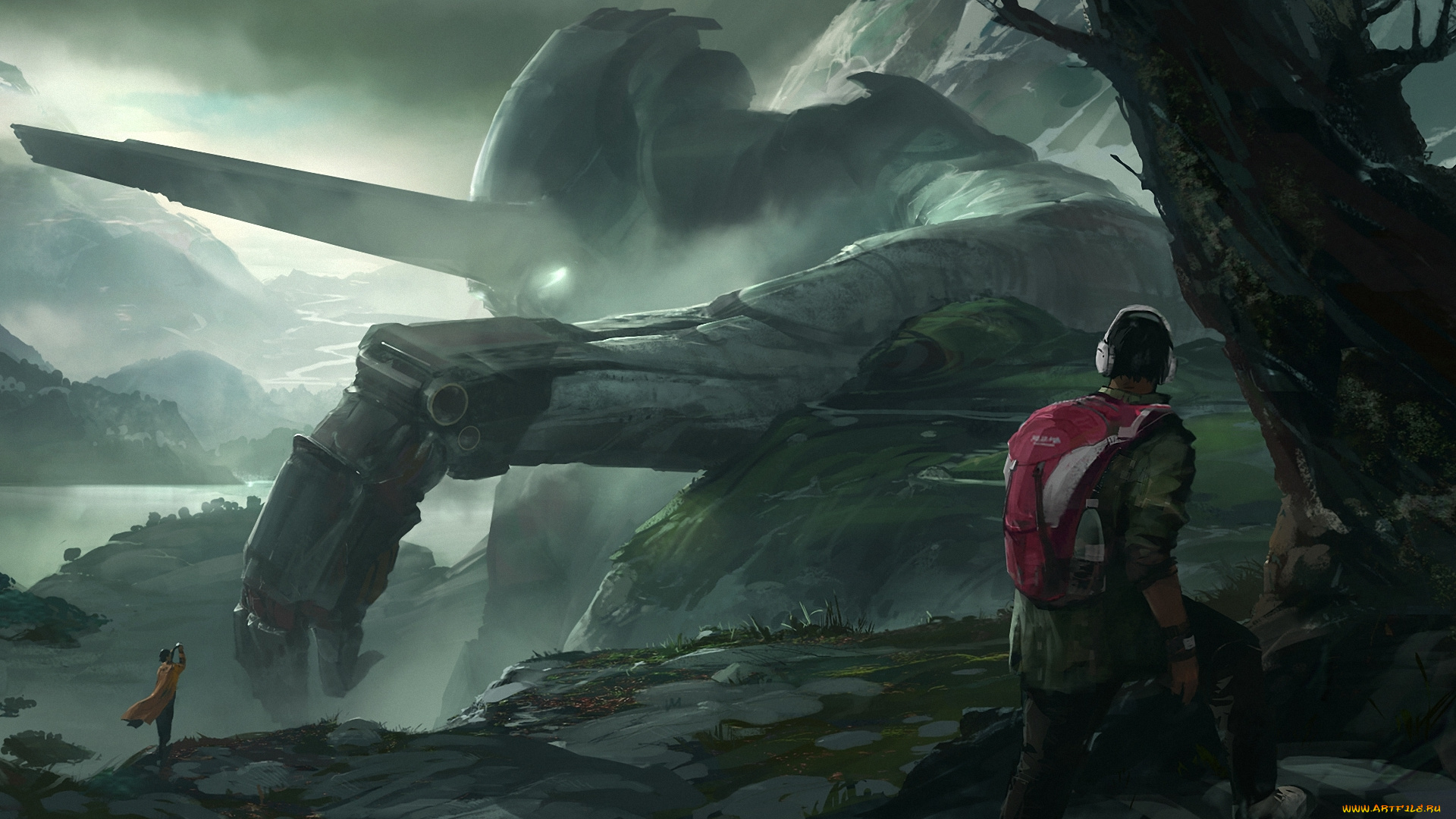 фэнтези, роботы, , киборги, , механизмы, иной, мир, горы, робот, гигант, люди