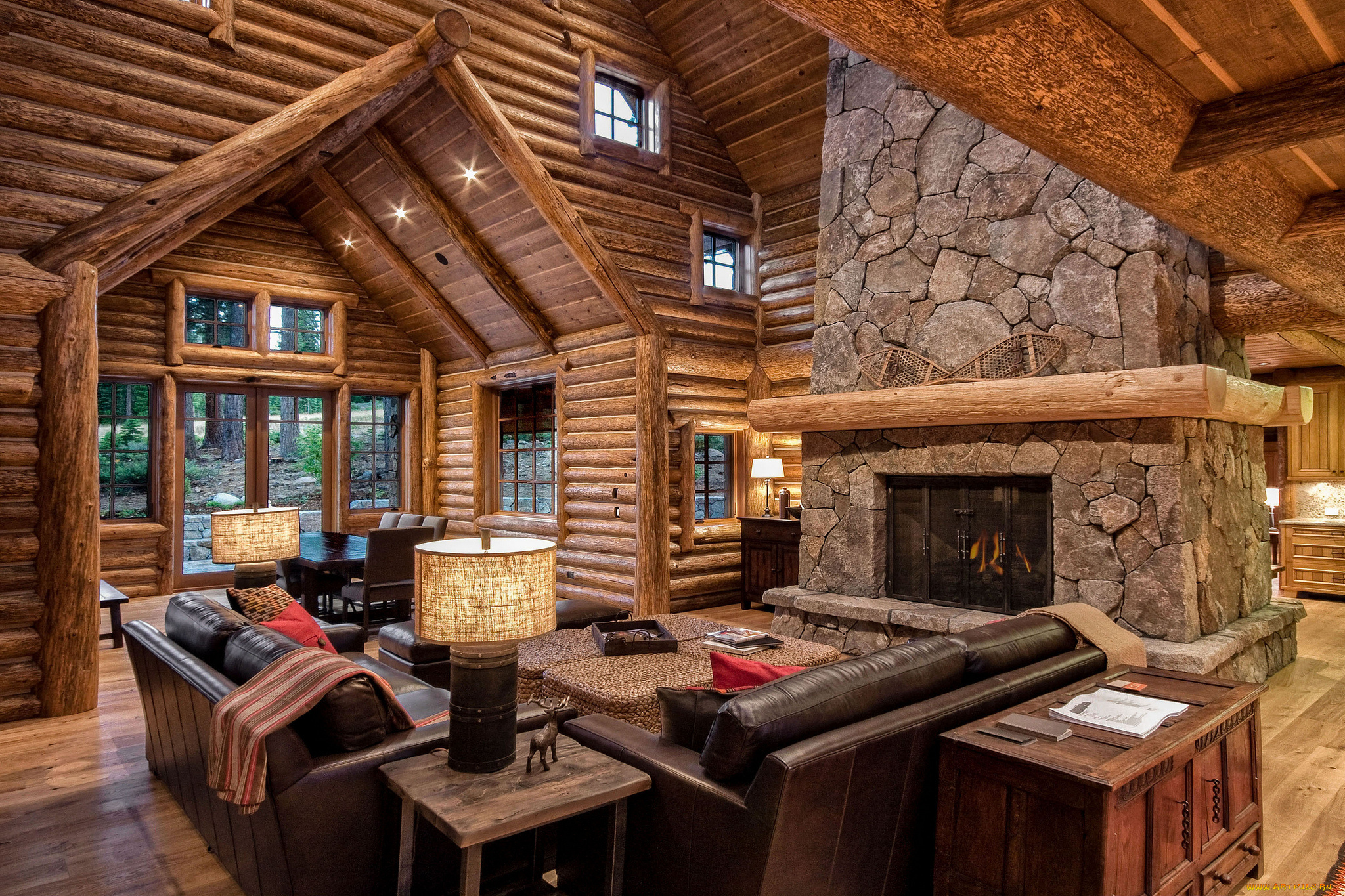 интерьер, гостиная, диваны, камин