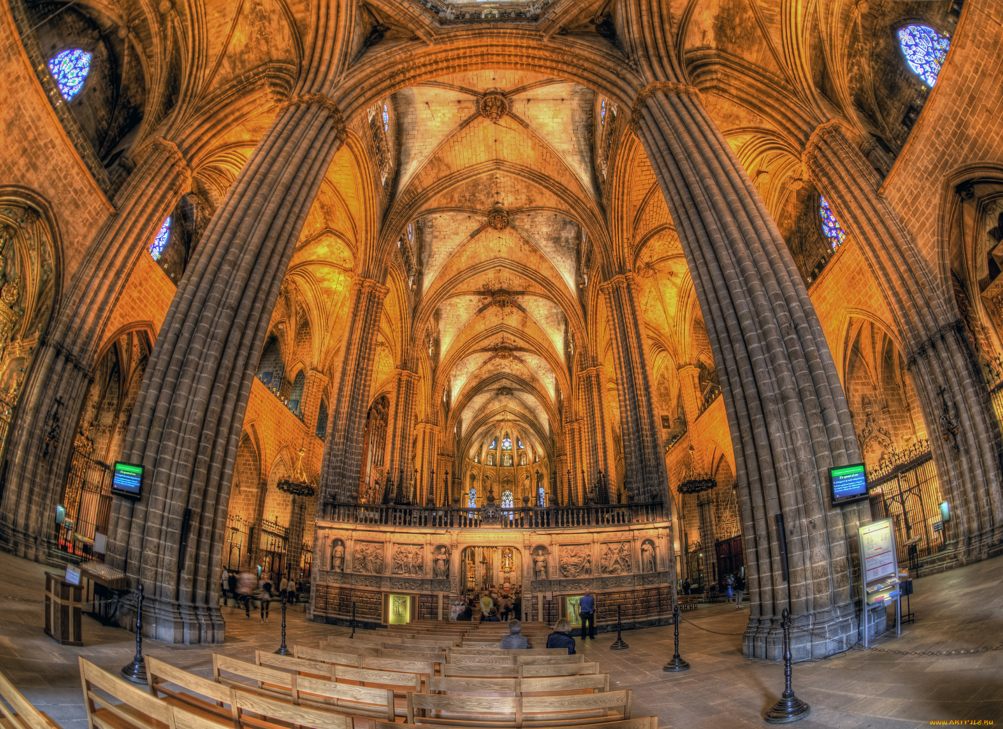 inside, the, gothic, cathedral, in, barcelona, интерьер, убранство, , роспись, храма, свод, собор, колонны