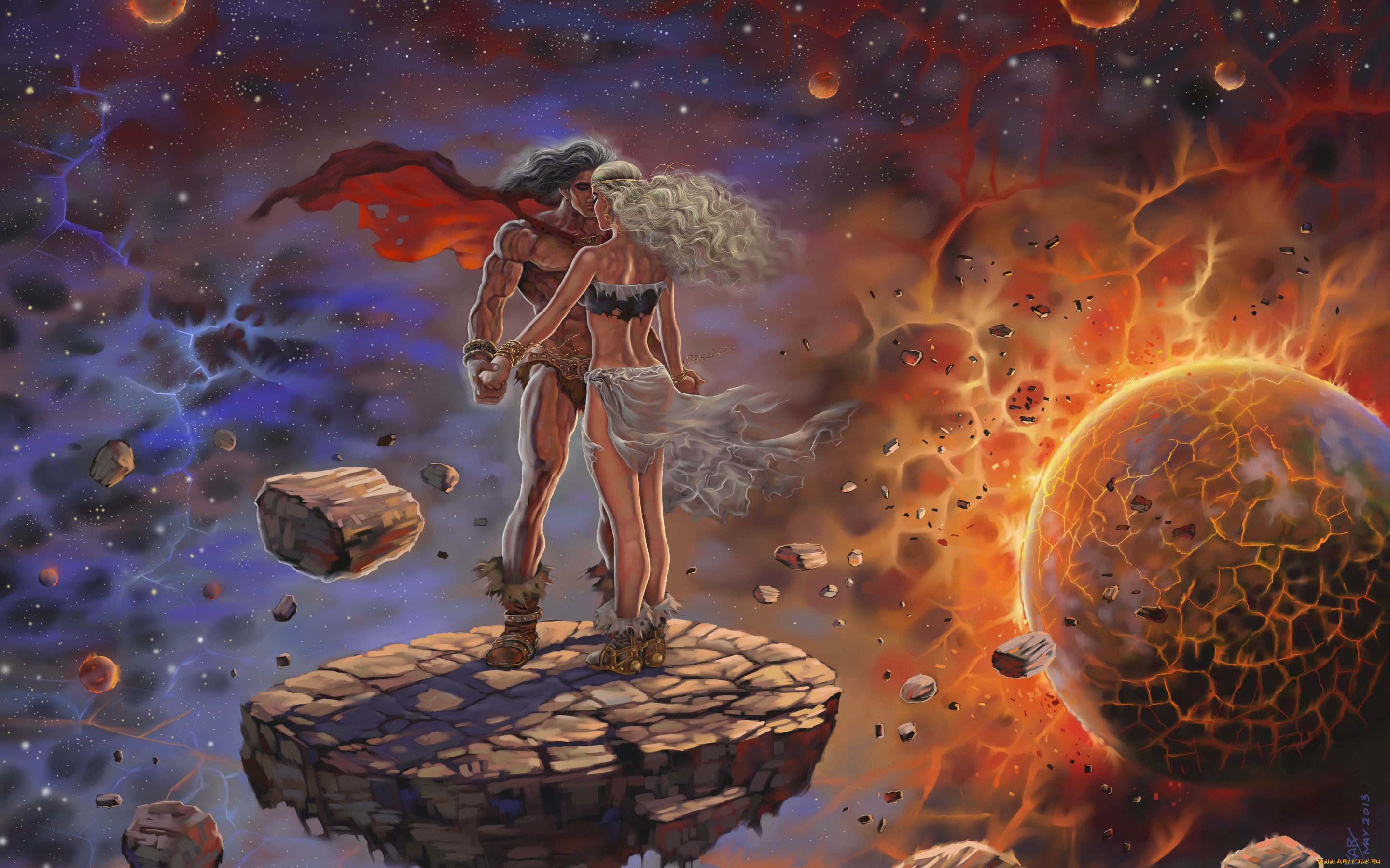 фэнтези, люди, космос, планета, осколки, любовь, пара, двое, парень, девушка