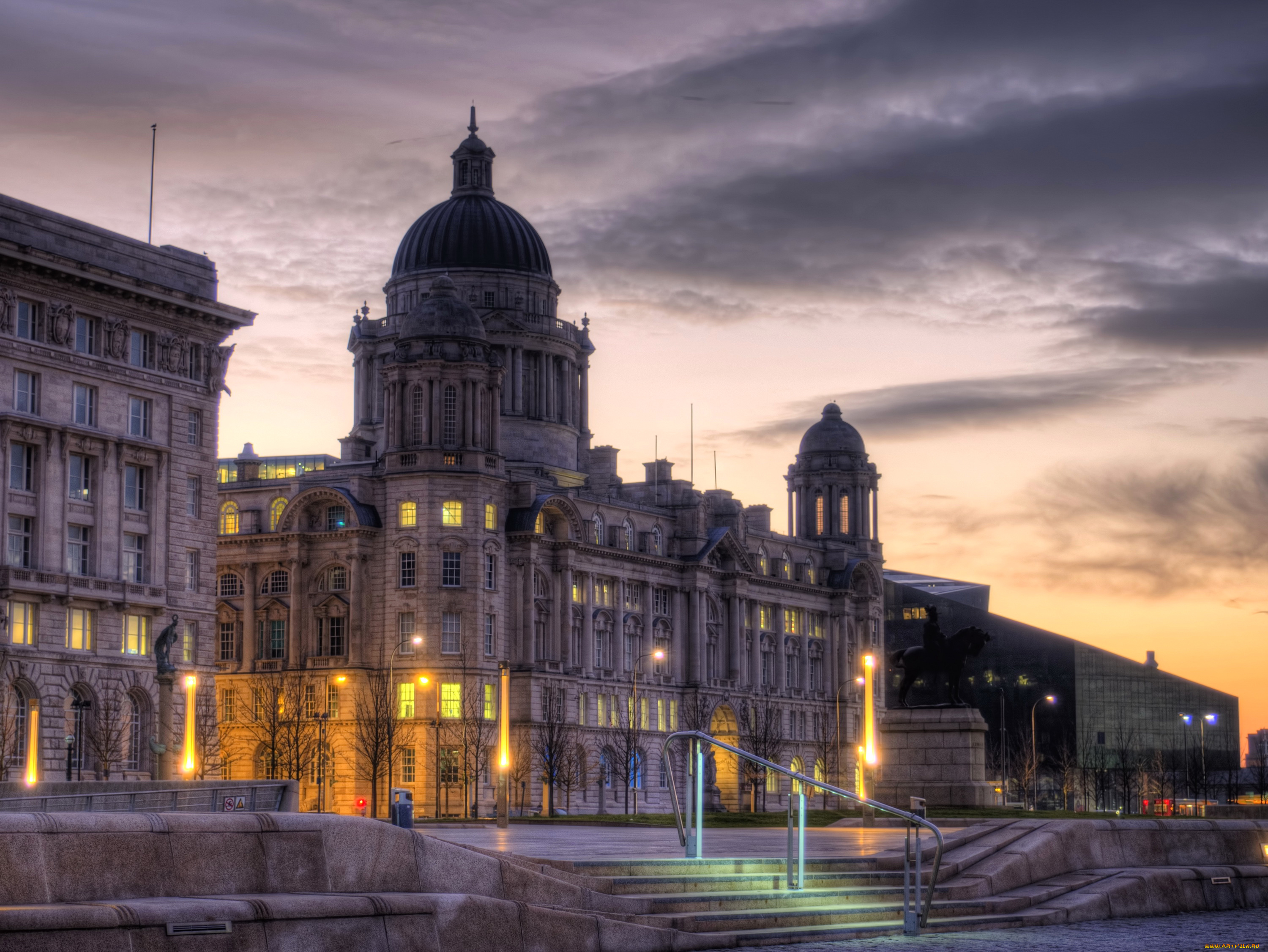 ливерпуль, города, -, здания, , дома, англия, дома, улица, ночь, огни