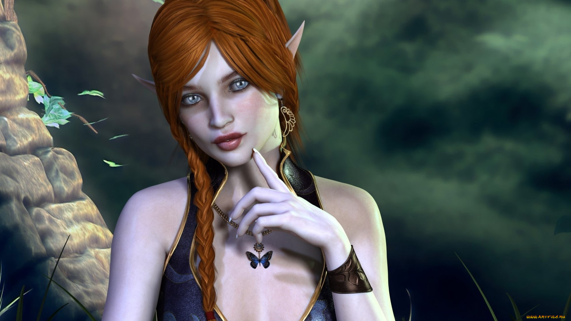 3д, графика, эльфы, , elves, фон, взгляд, эльфийка