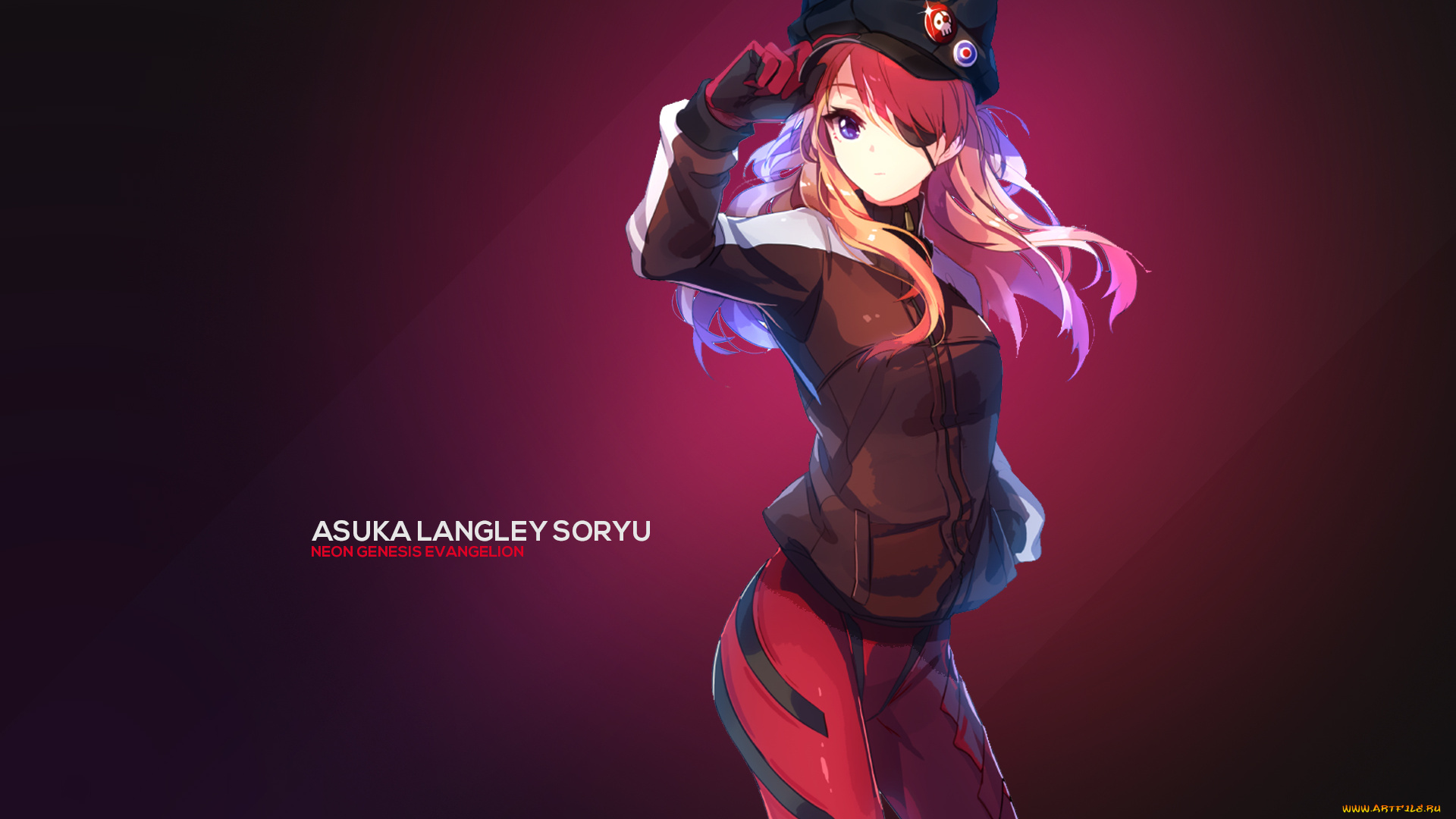 аниме, evangelion, девушка, костюм, шапка, глазная, повязка, значок, interitio, assassinwarrior, soryu, asuka, langley