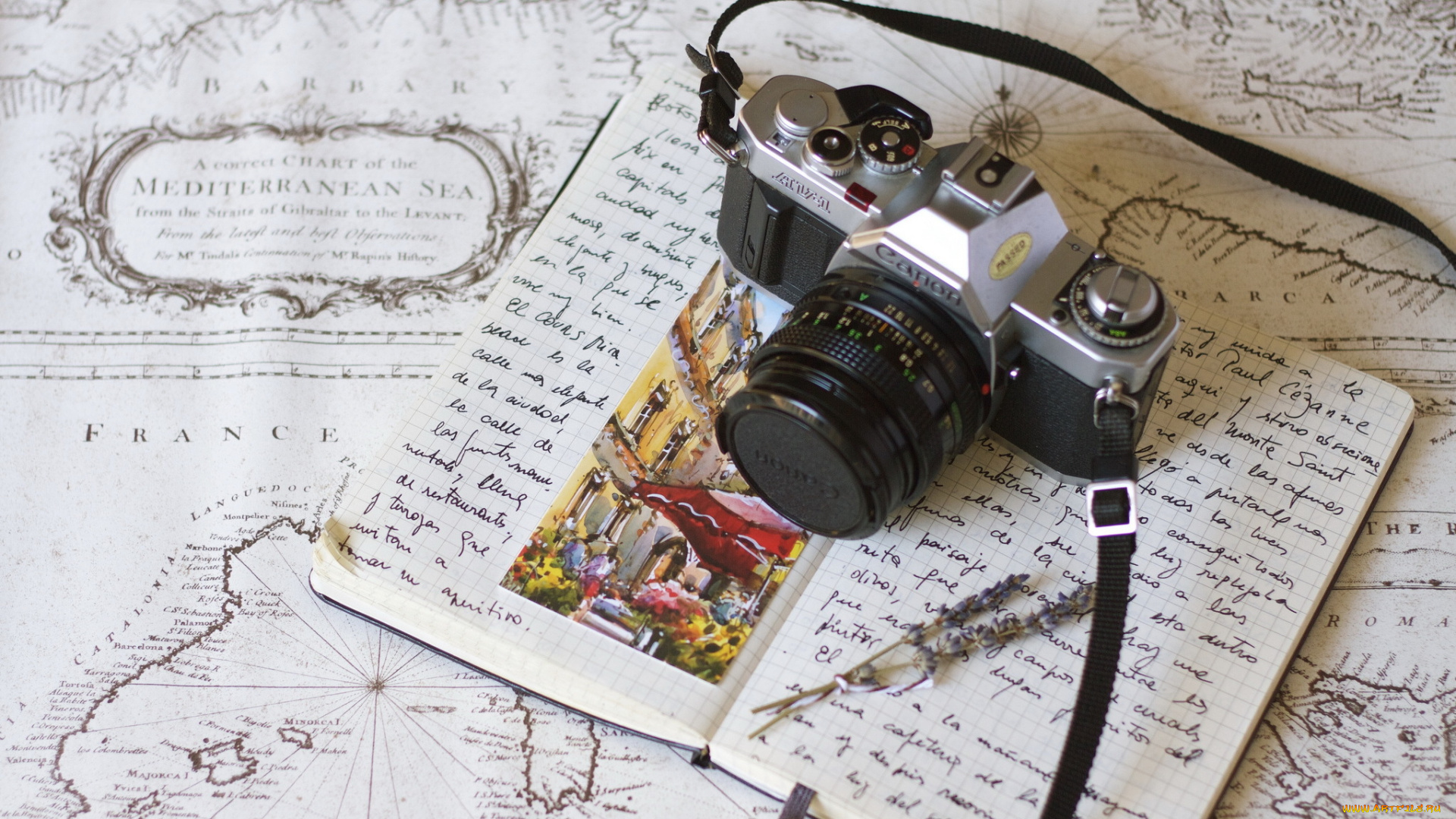 бренды, canon, цветы, карта, тетрадь, дневник, камера, фотоаппарат