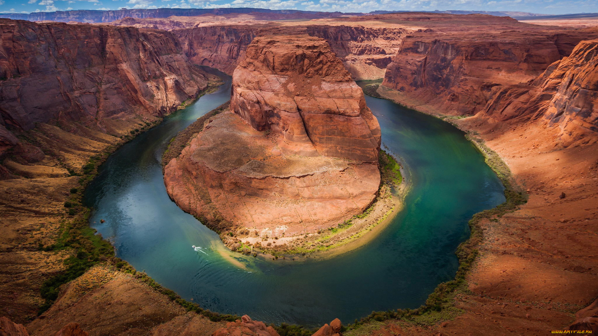 природа, реки, озера, сша, штат, колорадо, аризона, река, каньон, подкова, хорсшу-бенд, небо, облака