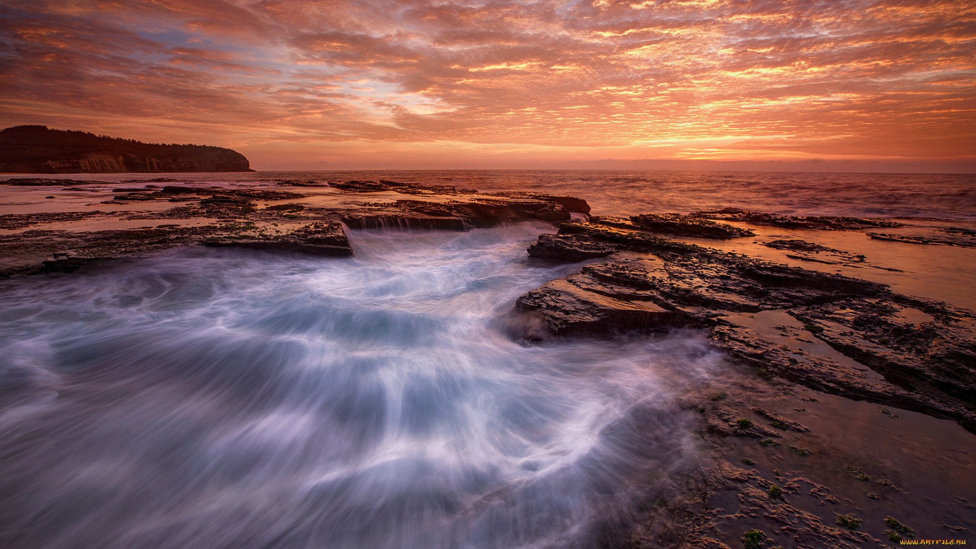 природа, восходы, закаты, выдержка, волны, скалы, море, небо