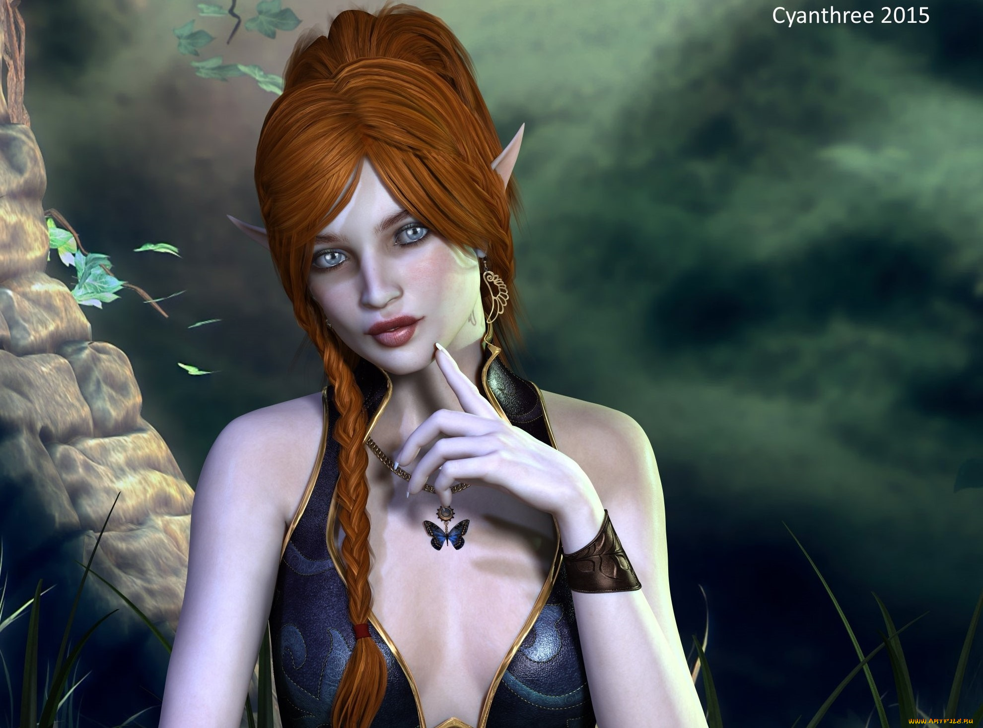 3д, графика, эльфы, , elves, фон, взгляд, эльфийка