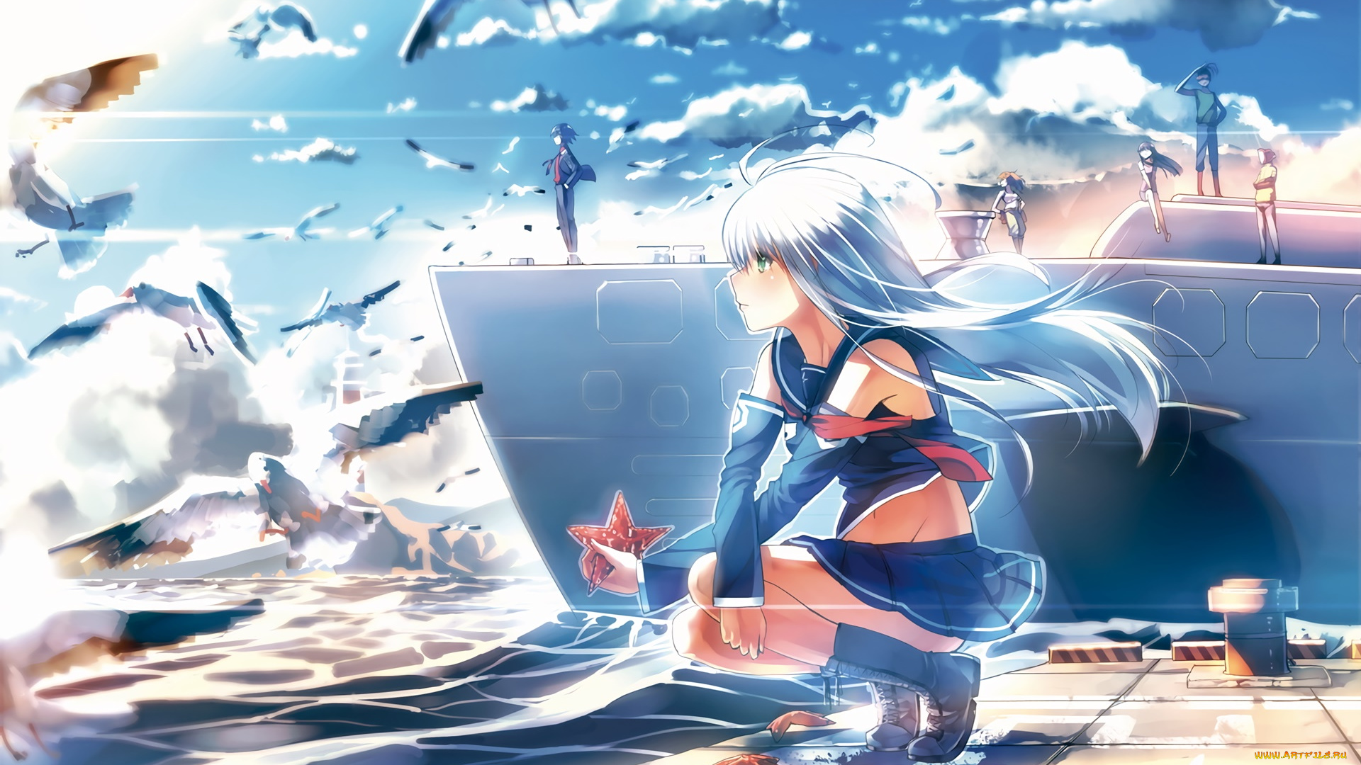 аниме, aoki, hagane, no, arpeggio, девушка, взгляд, фон