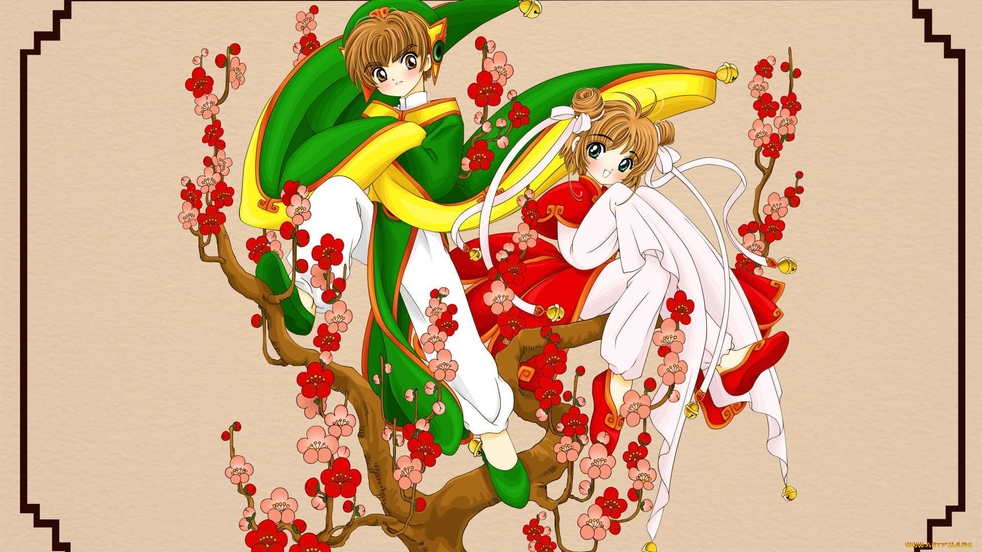 аниме, card, captor, sakura, девушки, взгляд, фон, сакура