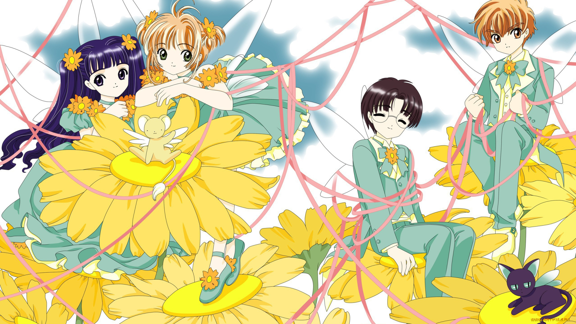 аниме, card, captor, sakura, взгляд, фон, девушки
