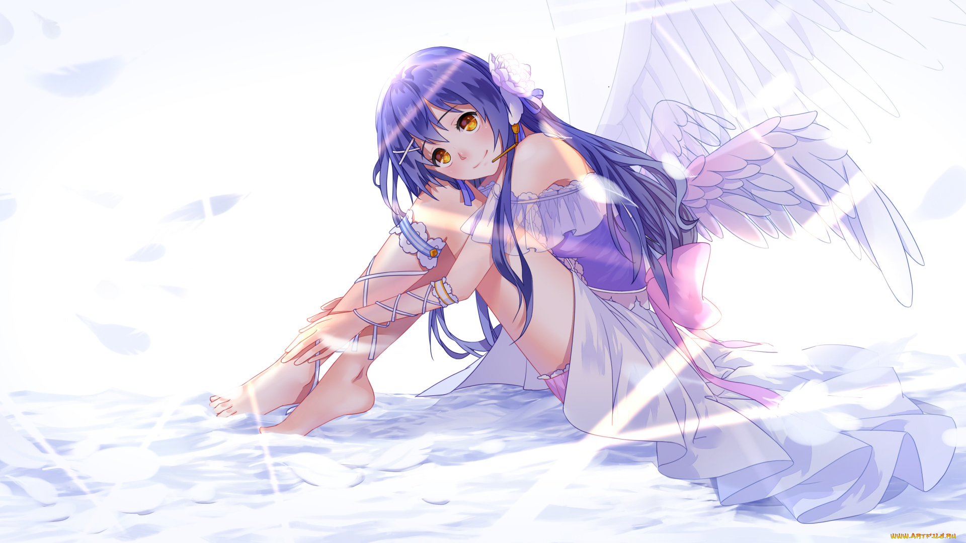 аниме, love, live, , school, idol, project, ангел, девушка, взгляд, фон