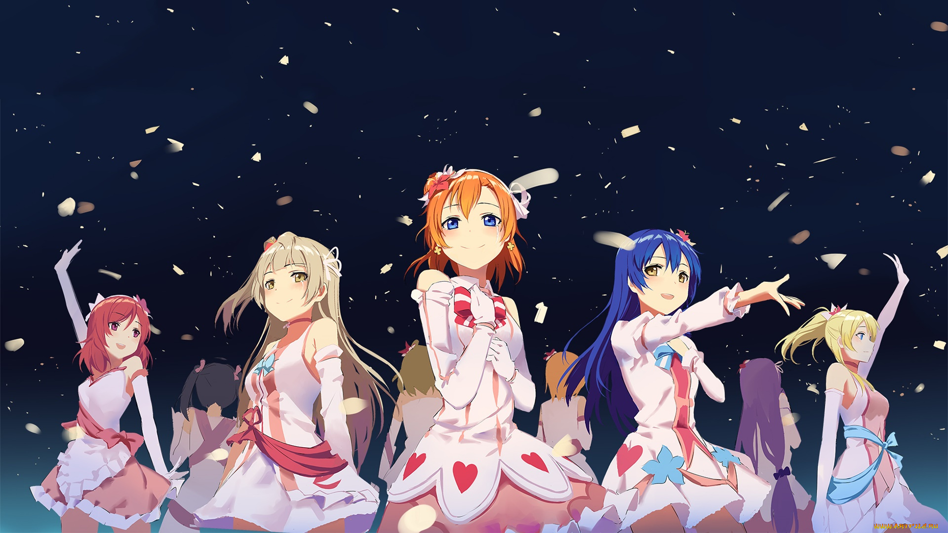 аниме, love, live, , school, idol, project, фон, девушки, взгляд