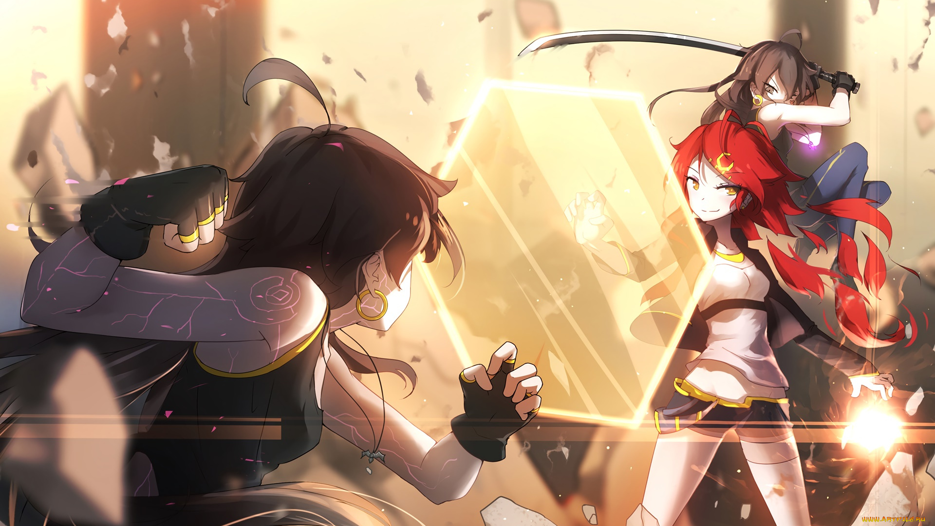 аниме, pixiv, fantasia, фон, взгляд, девушки