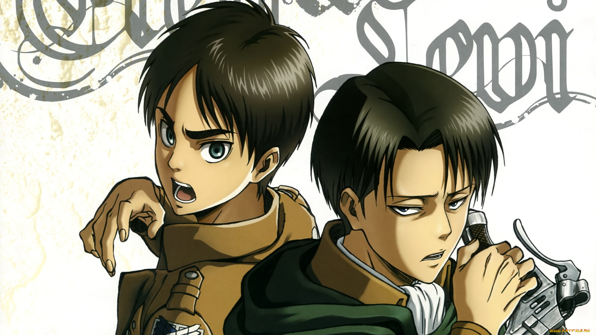 аниме, shingeki, no, kyojin, эрен, леви
