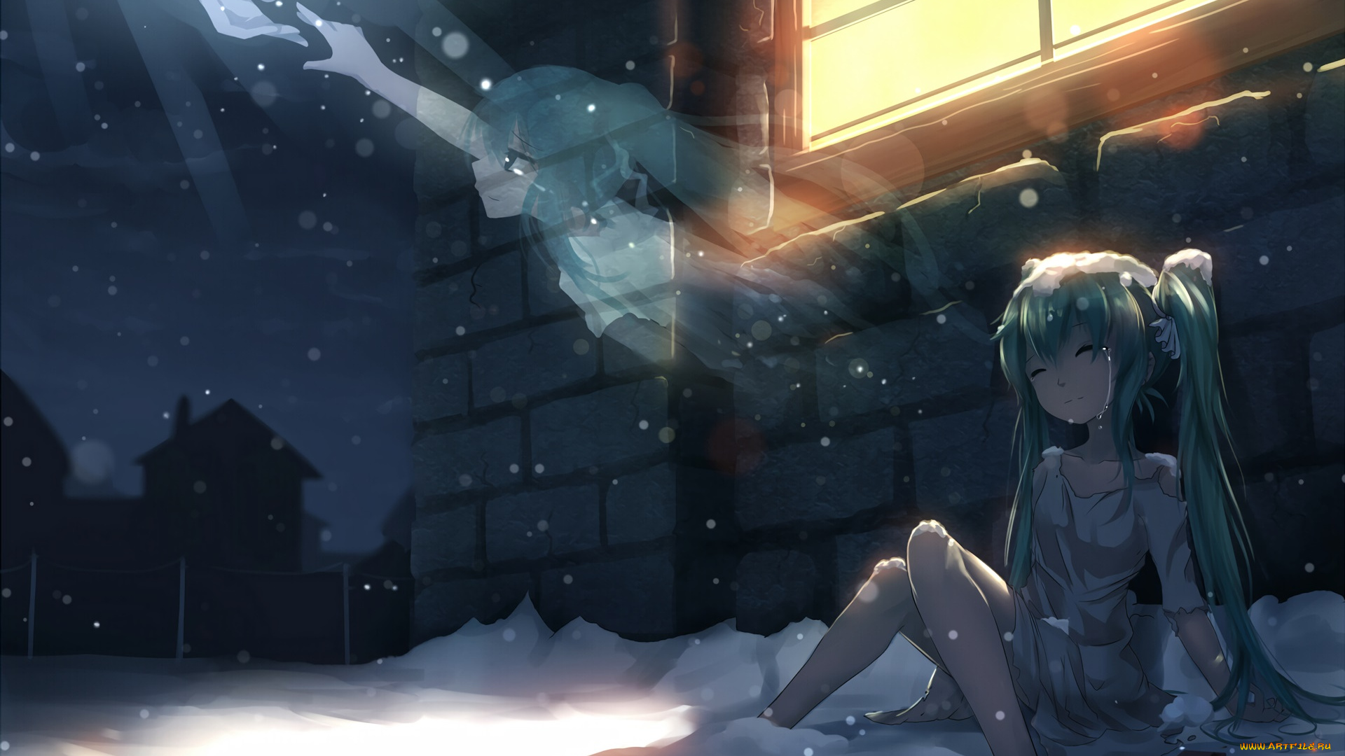 аниме, vocaloid, девушка, взгляд, фон