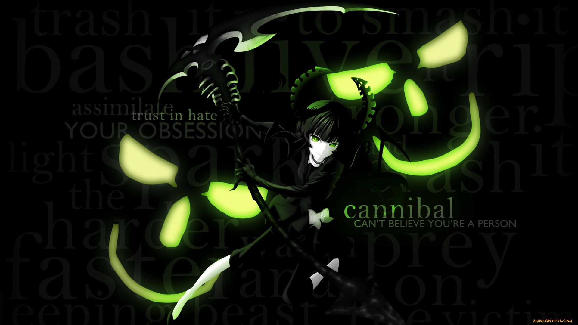 black, rock, shooter, аниме, фон, взгляд, девушка