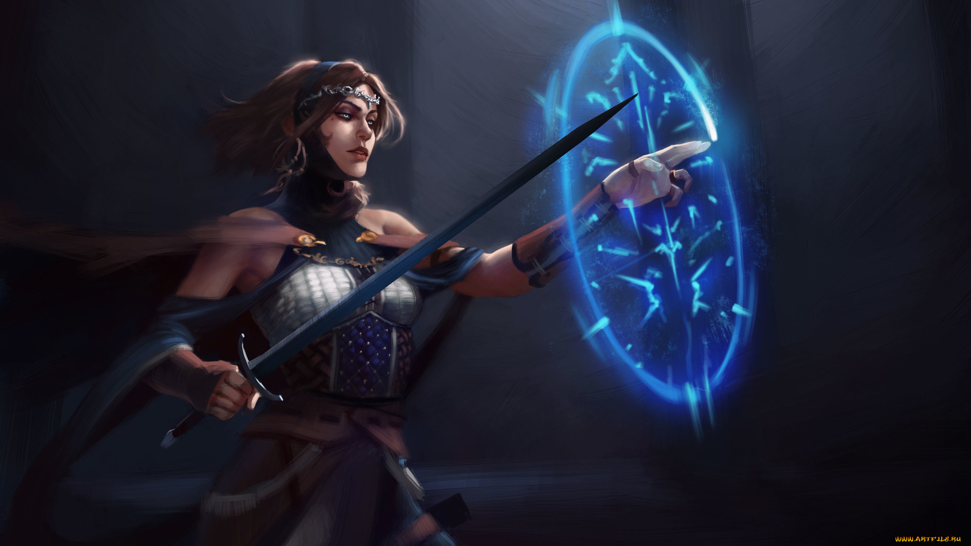 фэнтези, магия, меч, оружие, взгляд, девушка, арт