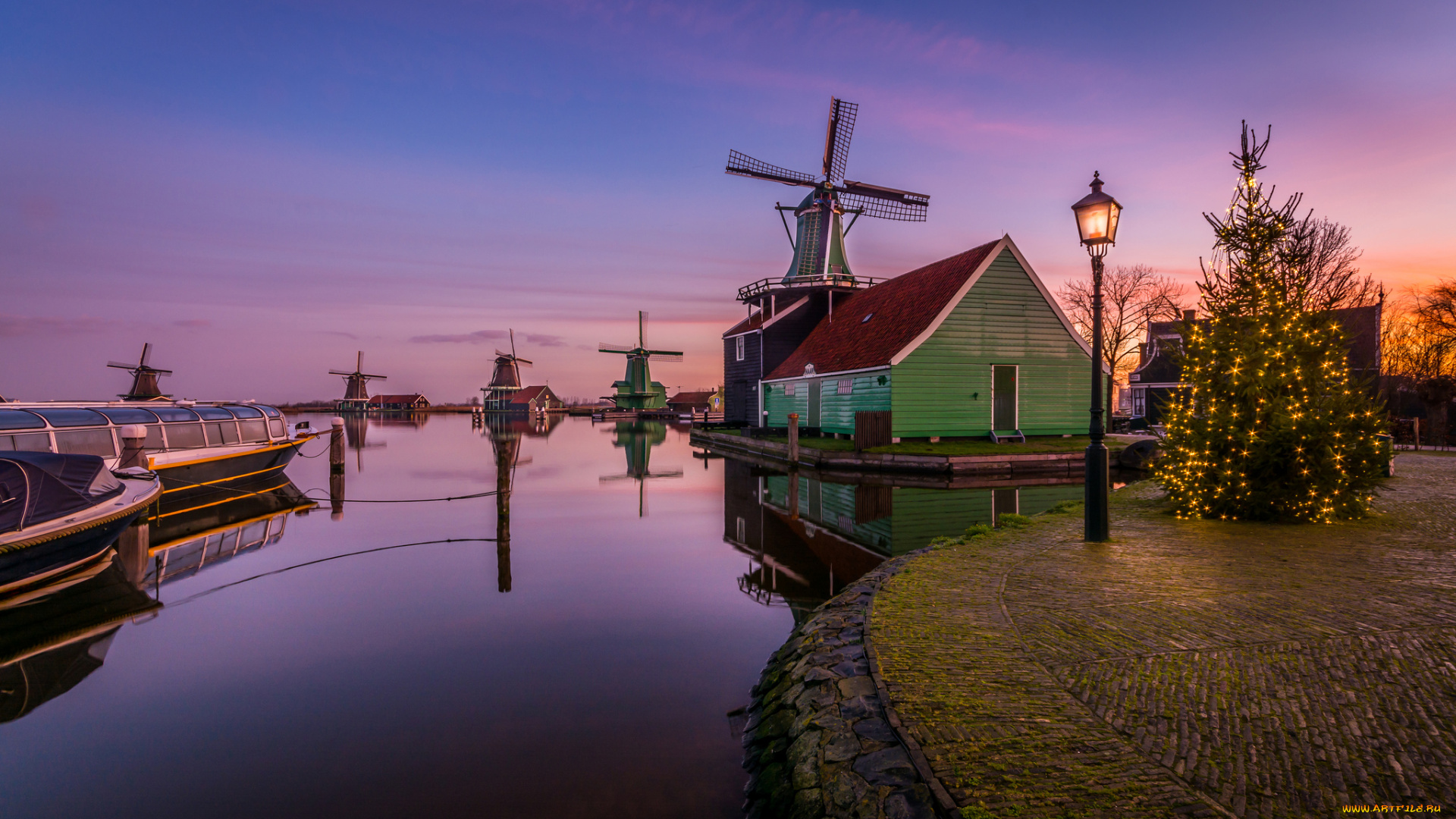 города, -, пейзажи, поселок, мельницы