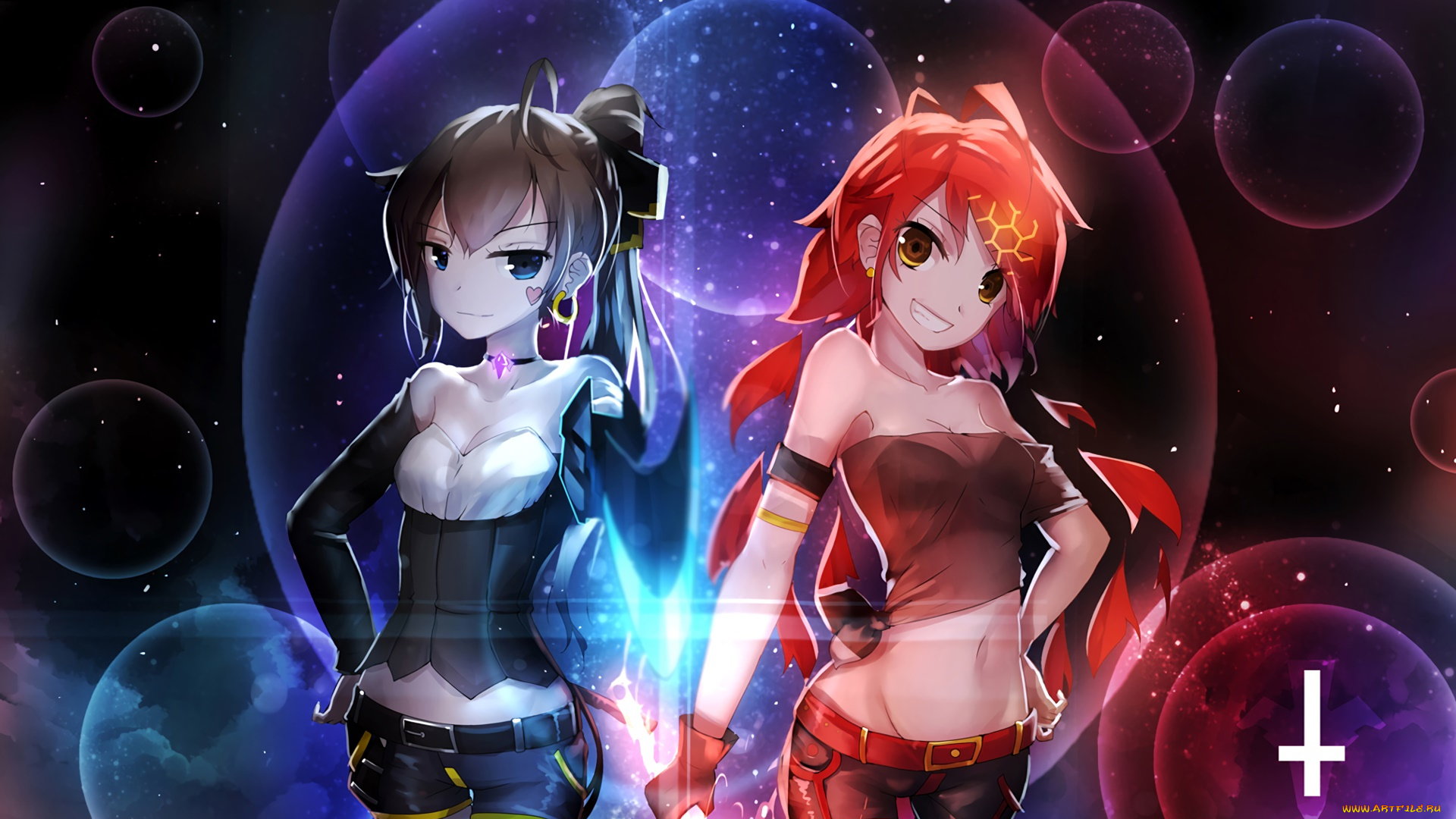 pixiv, fantasia, аниме, взгляд, девушки, фон