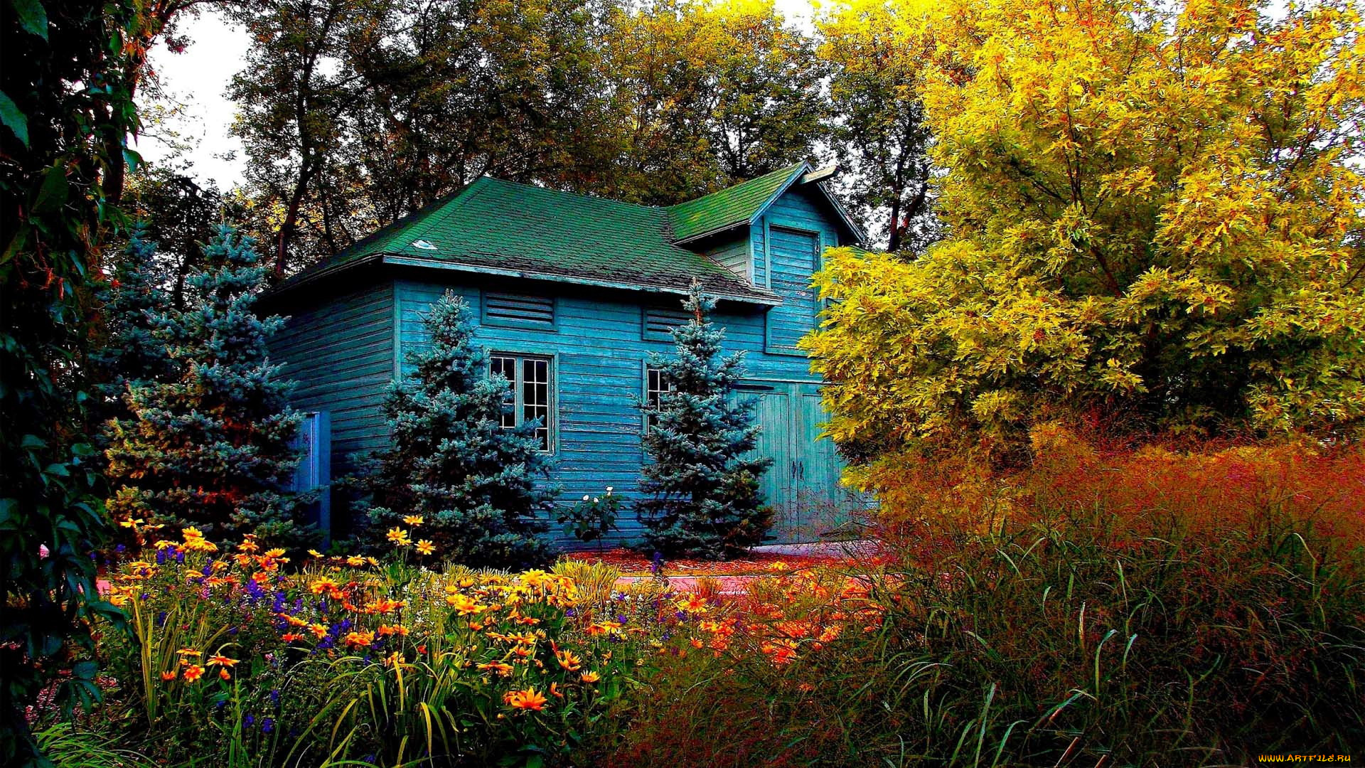 разное, сооружения, , постройки, дом, цветы, деревья, старый