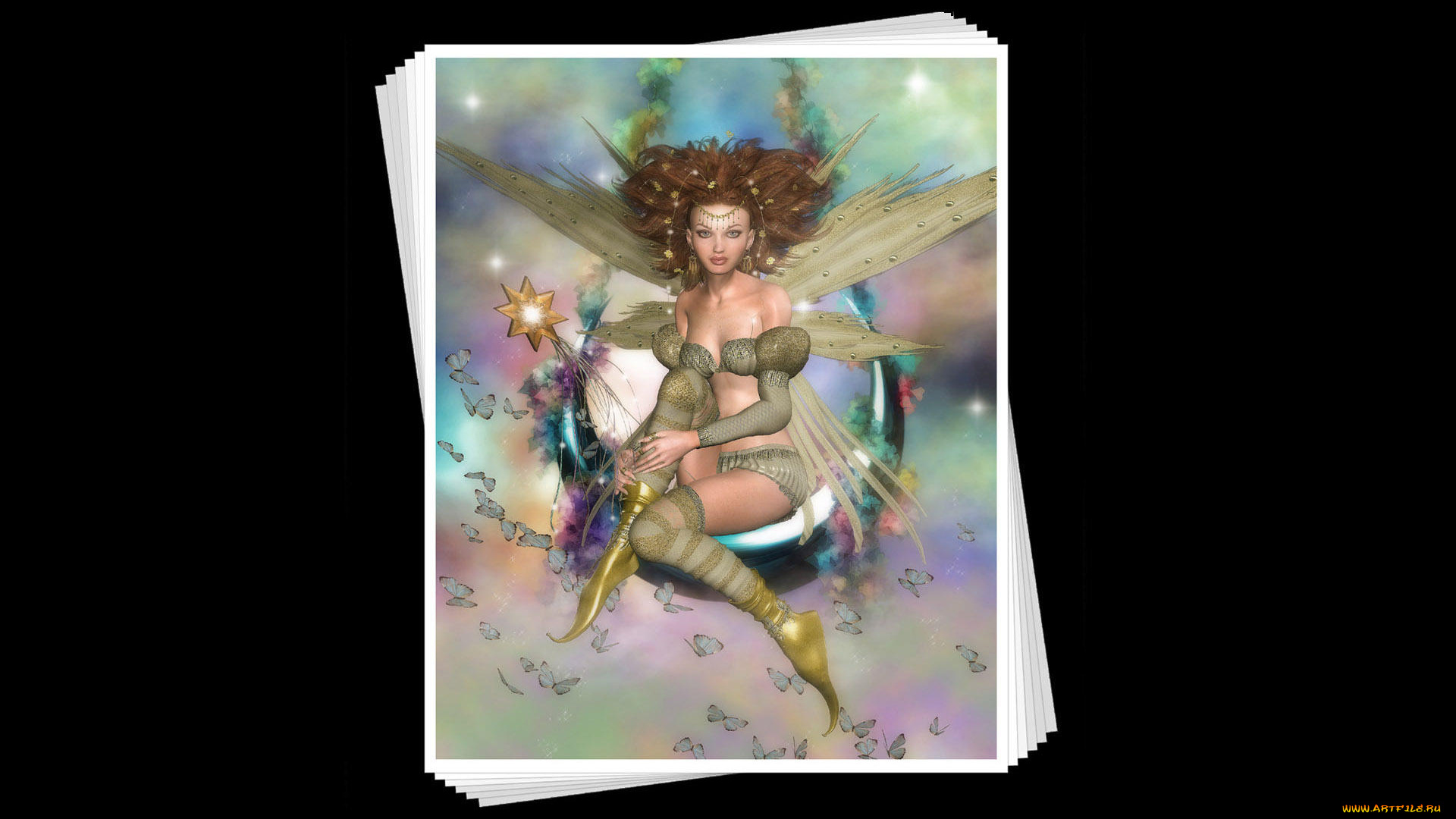 рисованное, люди, фон, девушка, взгляд, фея, карта