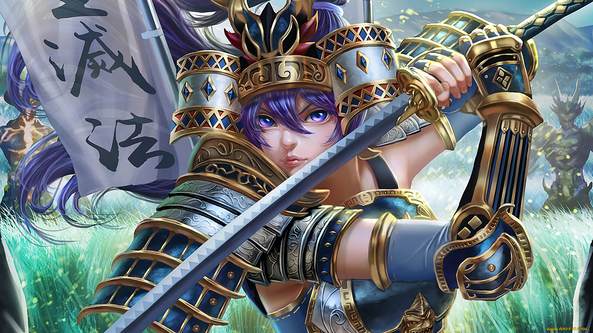 senki, zesshou, symphogear, аниме, оружие, взгляд, фон, девушка