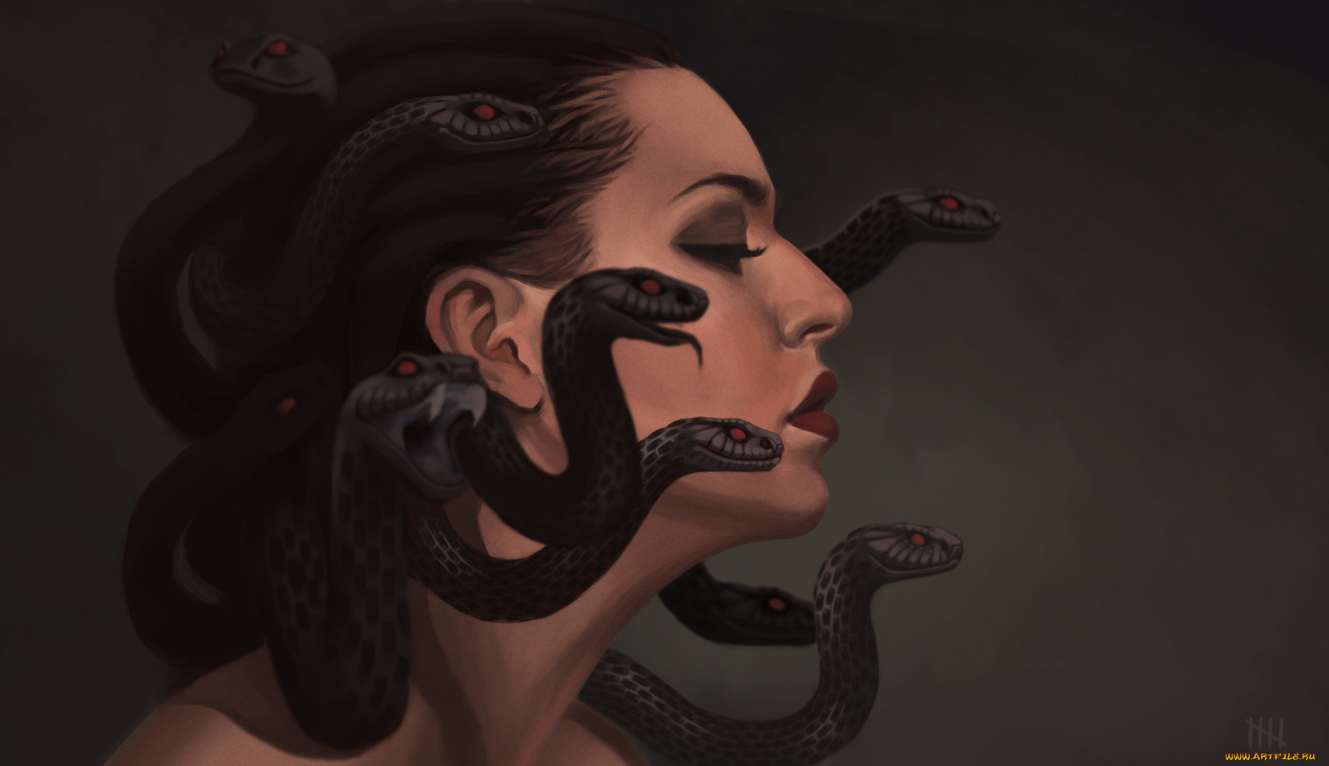 фэнтези, существа, змеи, арт, медуза, горгона, gargona, профиль