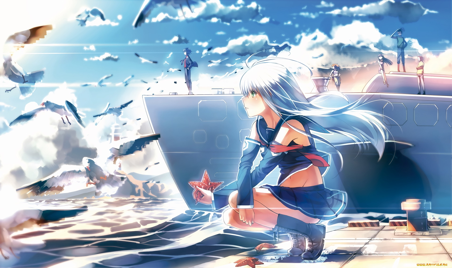 аниме, aoki, hagane, no, arpeggio, девушка, взгляд, фон