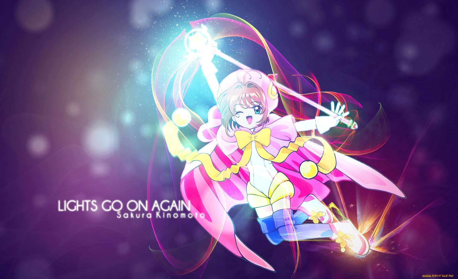 аниме, card, captor, sakura, взгляд, фон, девушка