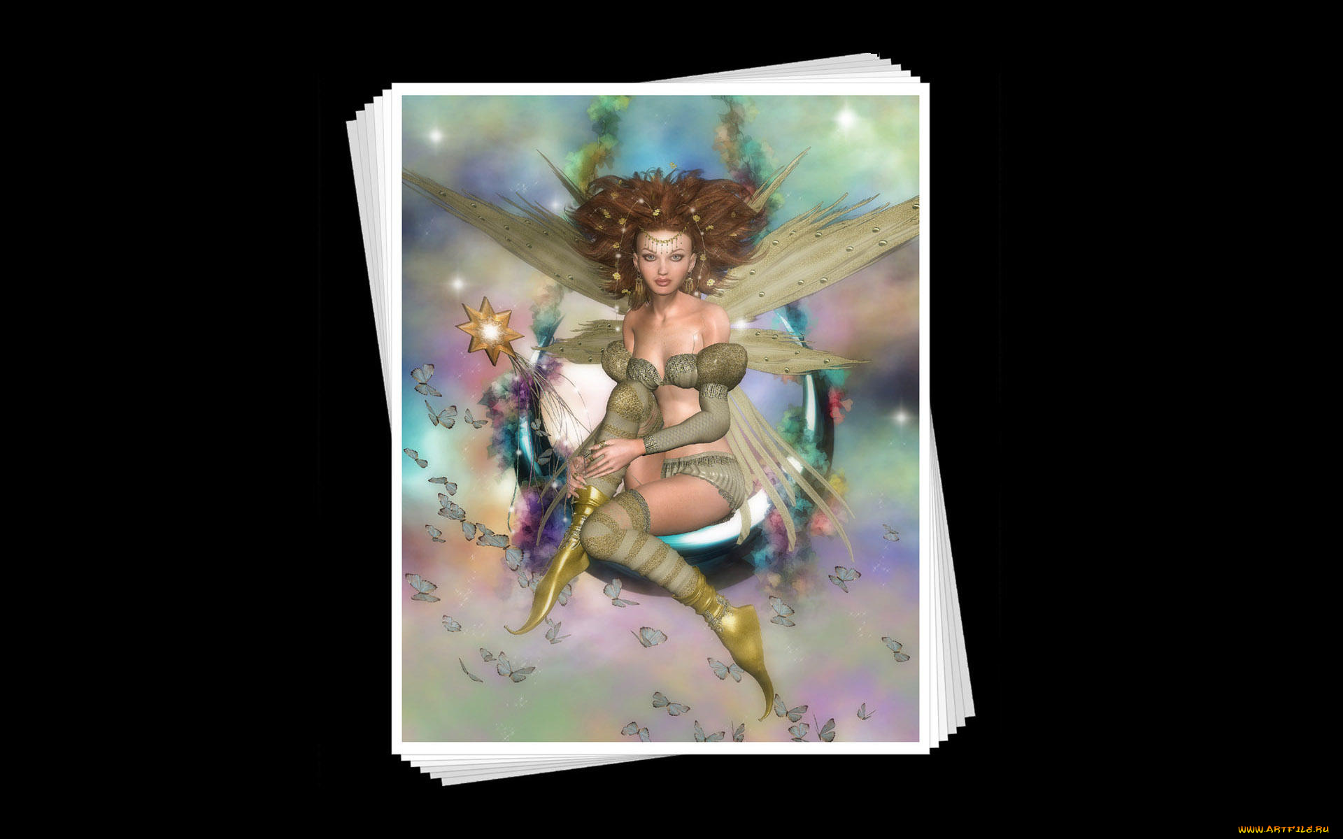 рисованное, люди, фон, девушка, взгляд, фея, карта