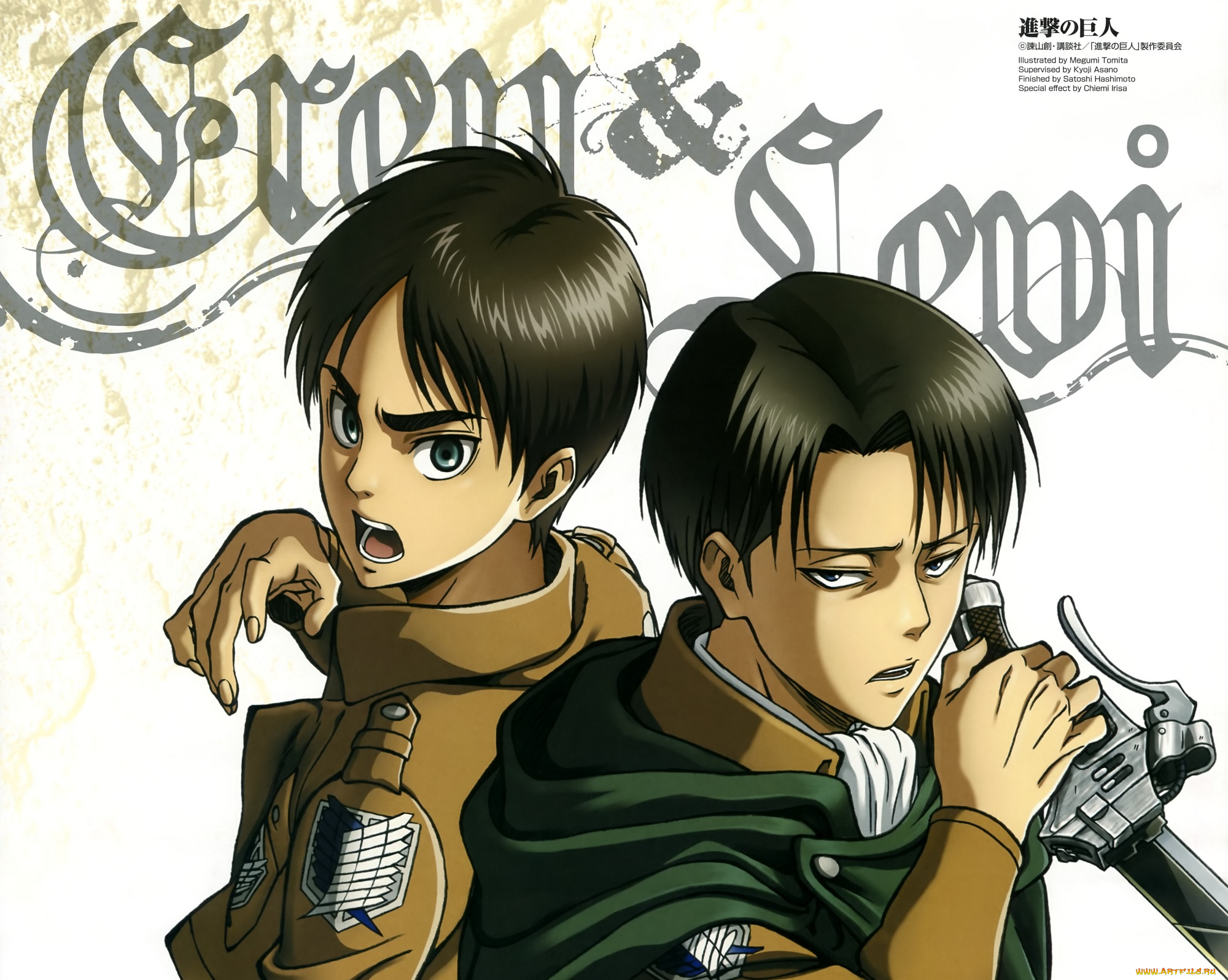 аниме, shingeki, no, kyojin, эрен, леви