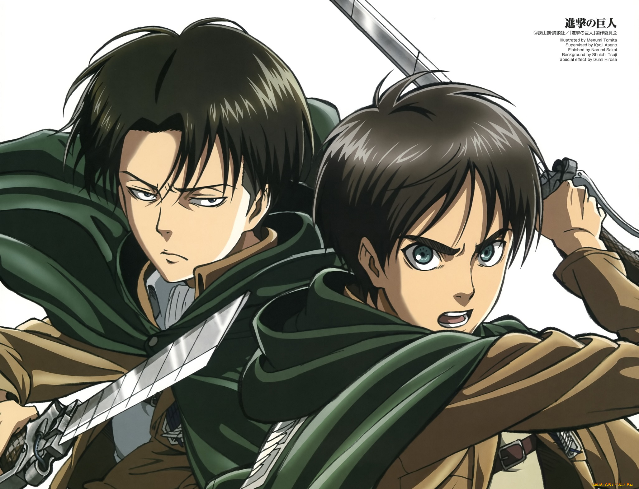 аниме, shingeki, no, kyojin, леви, эрен