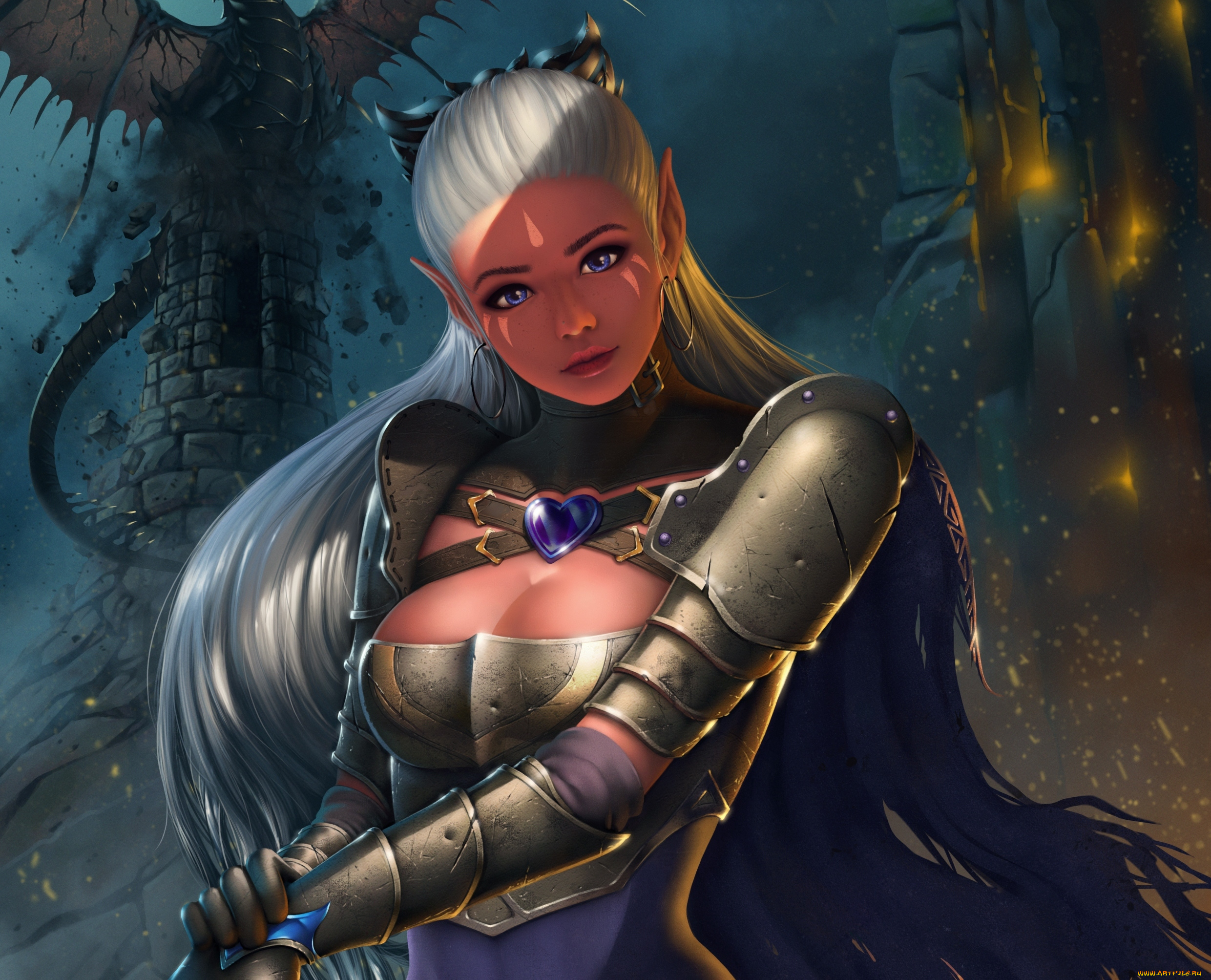 фэнтези, эльфы, adalia, воин, эльф, доспех, красота, девушка, взгляд, арт, фантазия